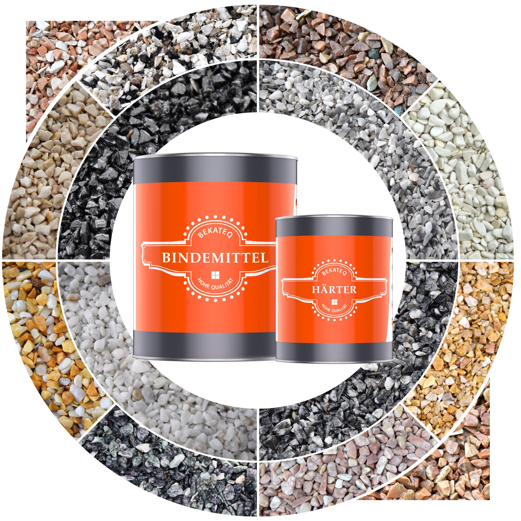 BEKATEQ Kieselsteine BK-600EP Steinteppich Set Boden, (Set, 25kg Marmorkiesel + 1,5kg 2K Epoxy Kleber), Steinteppich Set Bodenbelag für 2qm, mit Epoxidharz Bindemittel