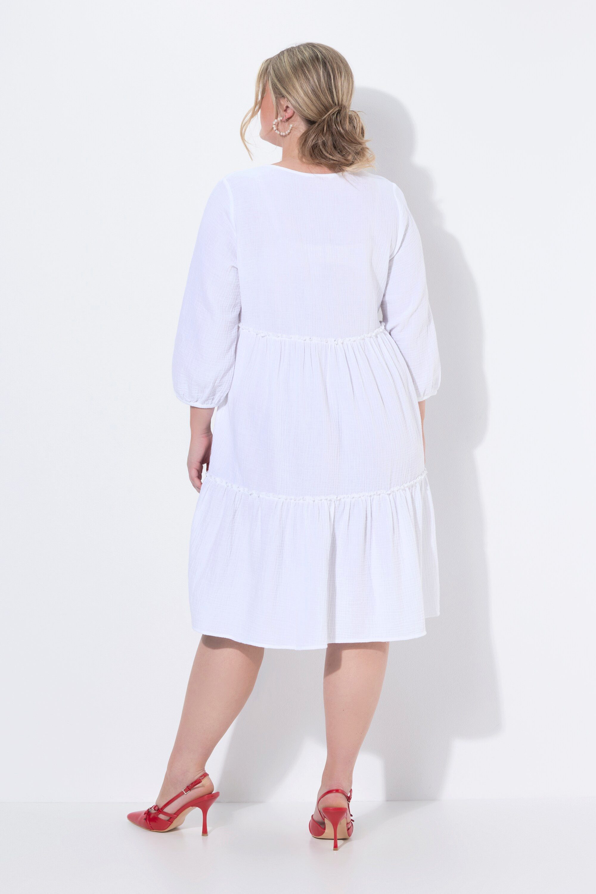 MIAMODA Jerseykleid Musselinkleid A-Linie Querrüschen 3/4-Ballonärmel