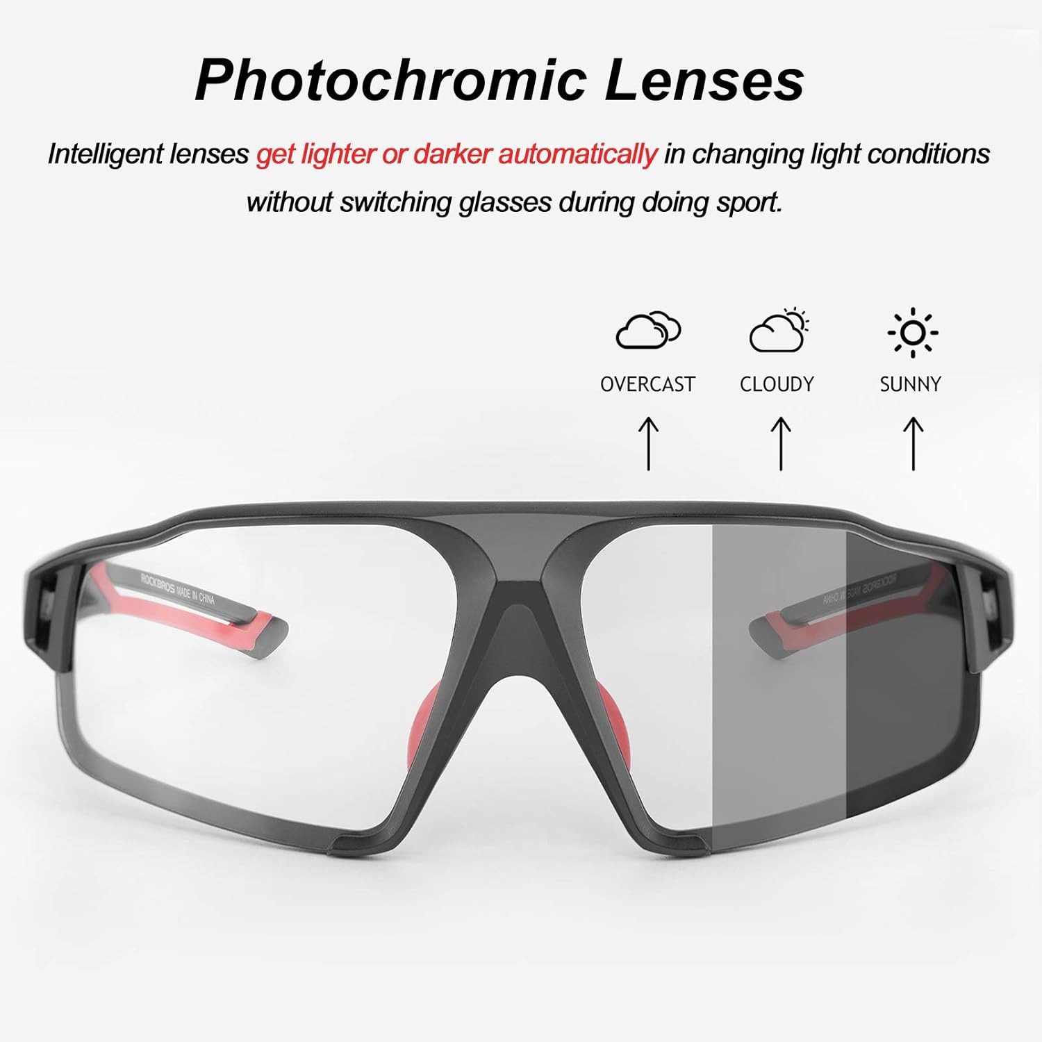ROCKBROS Fahrradbrille Photochrome Unisex Fahrradsonnenbrille mit UV400 Schutz für Outdoor