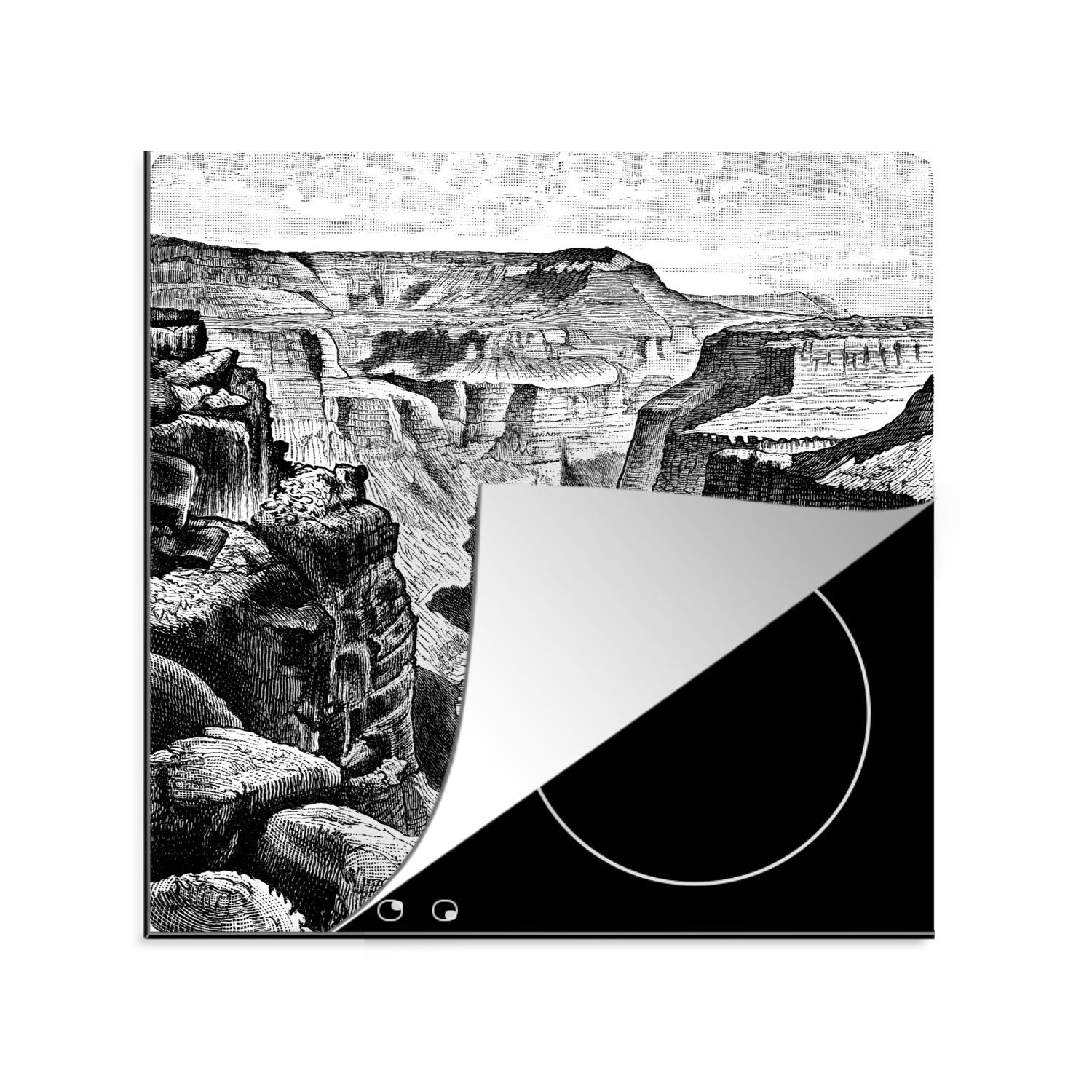 MuchoWow Herdblende-/Abdeckplatte Schwarz-Weiß-Abbildung des Grand (1 Arbeitsplatte cm, Arizona, tlg), 78x78 Canyon für Ceranfeldabdeckung, küche in Vinyl