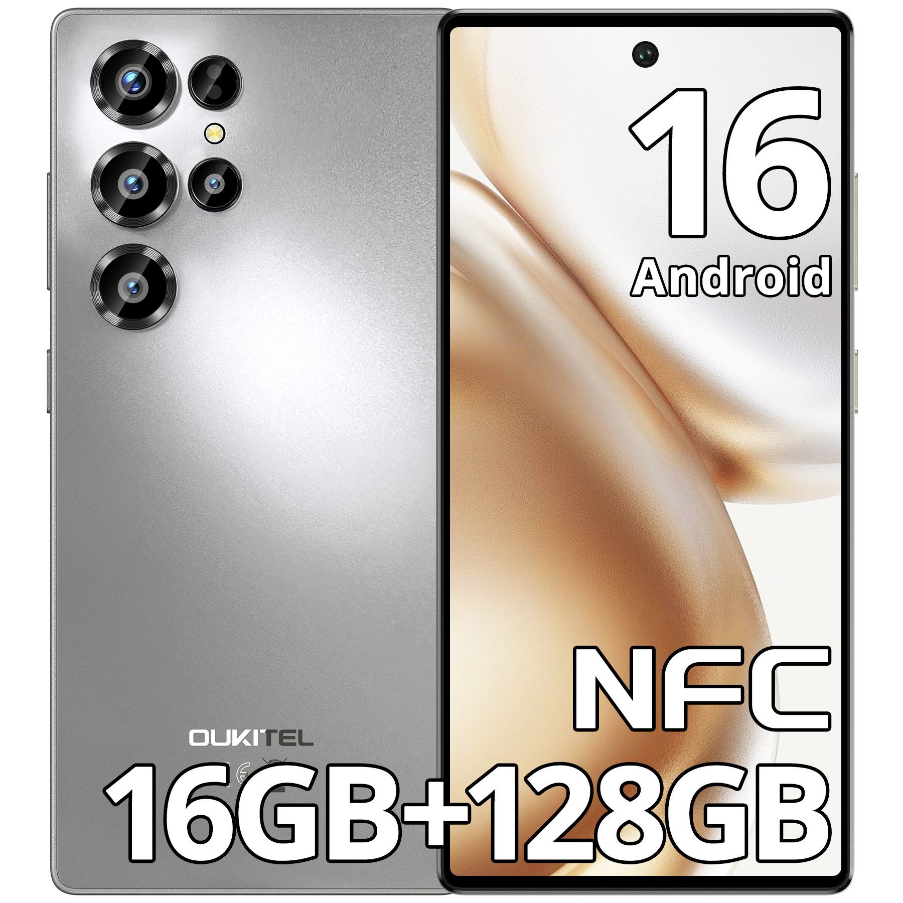 OUKITEL C66 Handy Ohne Vertrag Android 16 Smartphone (17,09 cm/6.73 Zoll, 128 GB Speicherplatz, 64 MP Kamera, 5000mAh, 16(4+12)GB+128GB /1TB, 6.73" HD+ 120Hz, Dual SIM/ OTG/ GPS)