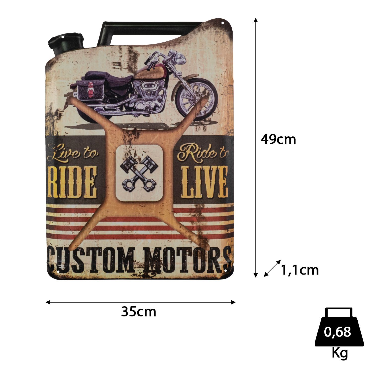 Moritz Metallschild Motorrad Benzin Öl Kanister Live to Ride, Vintage Retro Deko Schild Metallschild Wandbild Schild