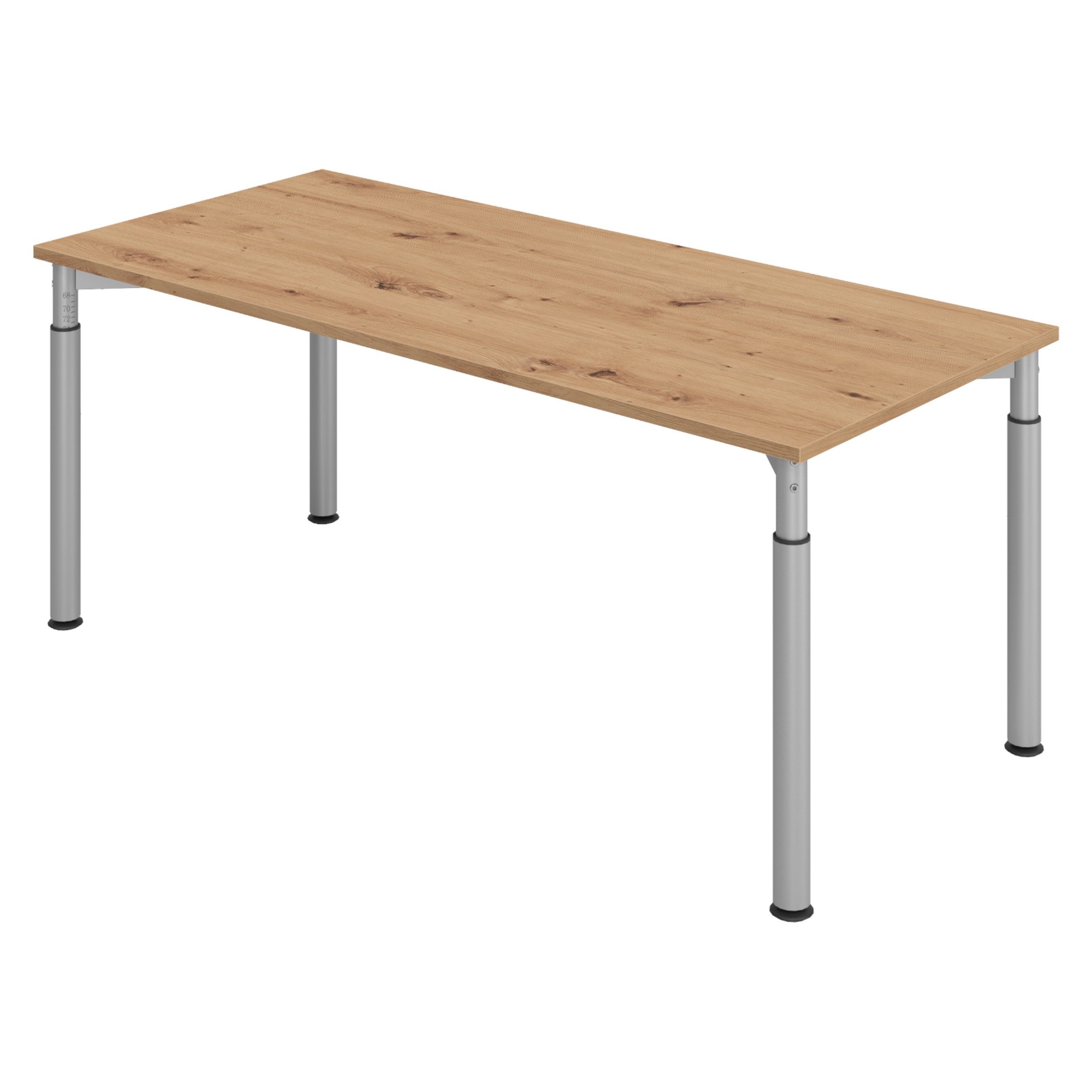 bümö Schreibtisch Serie-Y höhenverstellbar, Rechteck: 180 x 80 cm - Dekor: Asteiche - Gestell: Silber