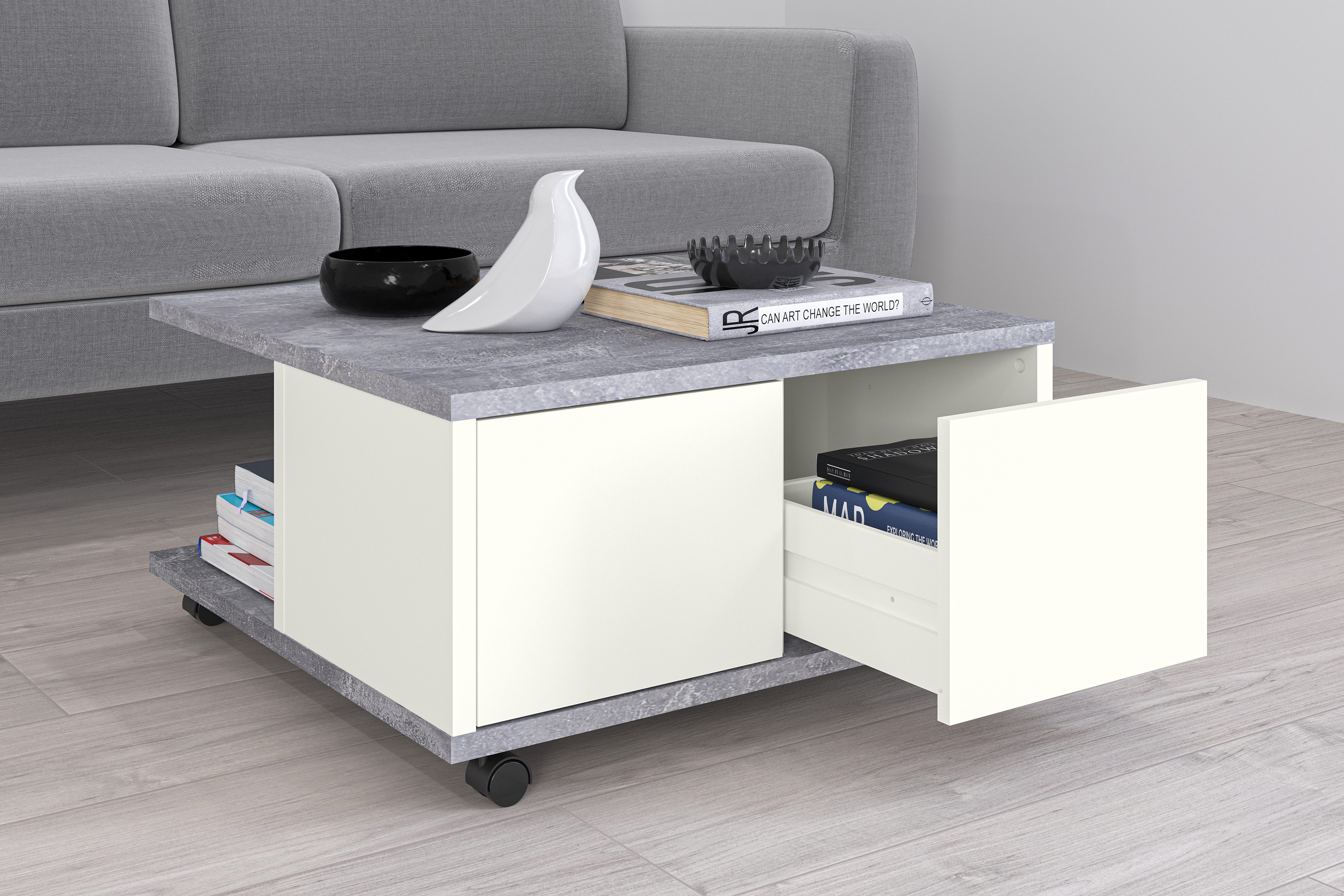 FMD Couchtisch Twin, Schubladen als Push-to-open, viel Staur., mit Rollen, günstig online kaufen