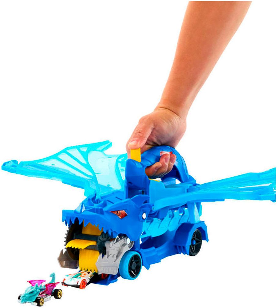 Hot Wheels Toy Monster Truck Hot Wheels City Ultimate 2-in-1 Dragon Transporter, Includes 2 Hot Wheels Die-Cast Vehicles in 1:64 Scale