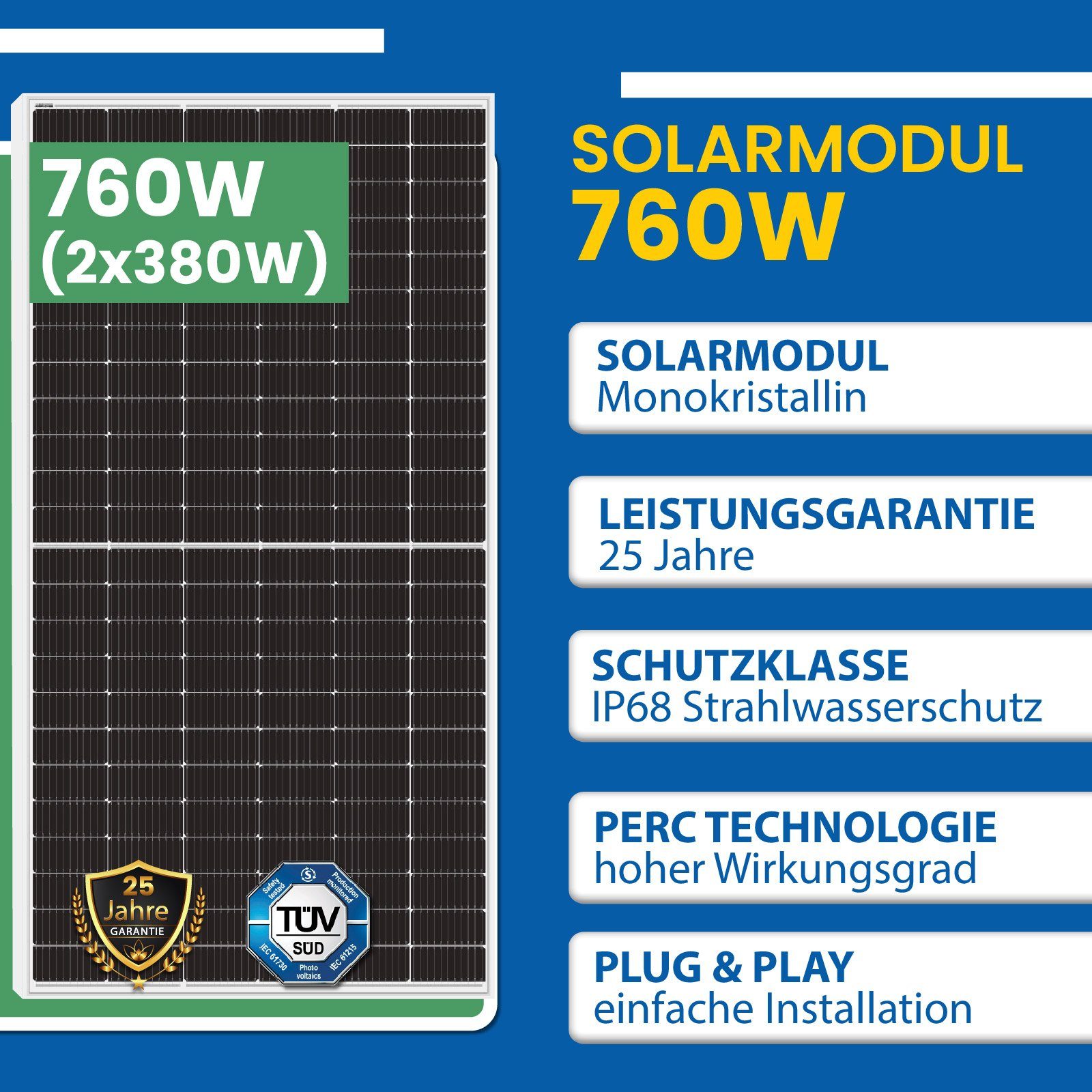 Silber mit Komplettset 10m Wechselrichter Balkonkraftwerk 380W 760W Solarmodule, NEP Solaranlage 800W und WIFI Schuckostecker EPP.Solar