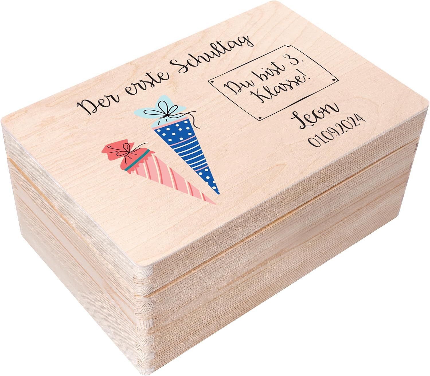 Creative Deco Holzkiste Einschulung Geschenk Junge Mädchen Schulanfang, Natur 30 x 20 x 14 cm