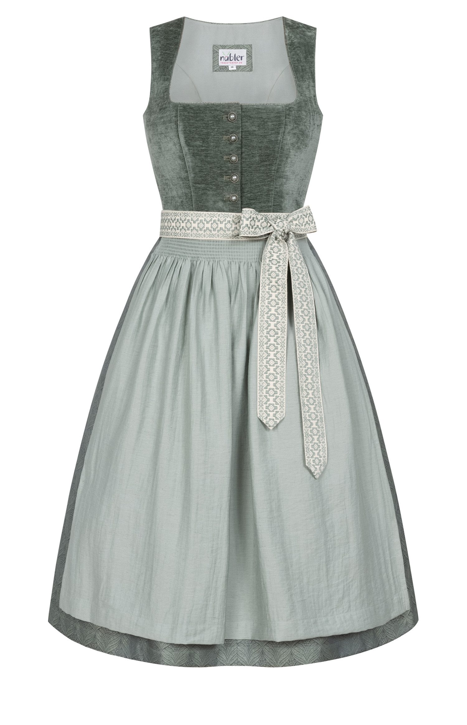 Nübler Trachtenkleid Midi Dirndl Kate in Salbei von Nübler - Rocklänge 60 cm