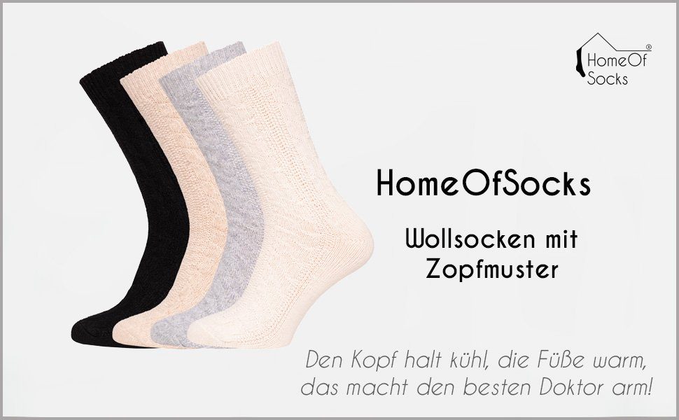 HomeOfSocks strapazierfähige Lammwolle Zopfmuster Extra Wollsocken 1 Beige Paar) Feine Socks Lambswool (Paar, und Wollsocken Warm Socken 70%
