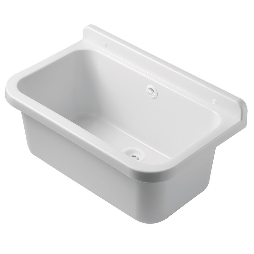 Tuganna Waschbecken WEIß 55, Spülbecken aus Kunststoff Waschtrog Becken mit Ablaufgarnitur 55x34x21