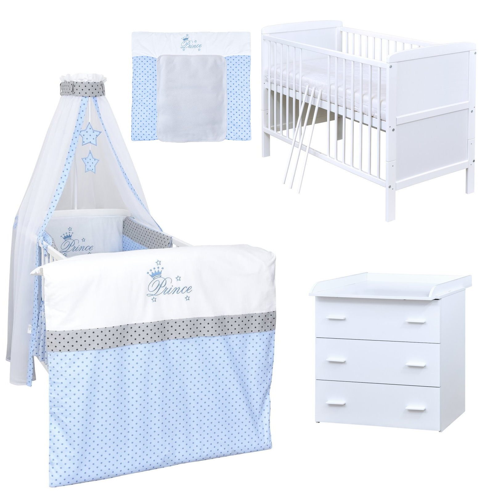 Babyzimmer-Komplettset Babyzimmer 140x70 weiß Komplettset