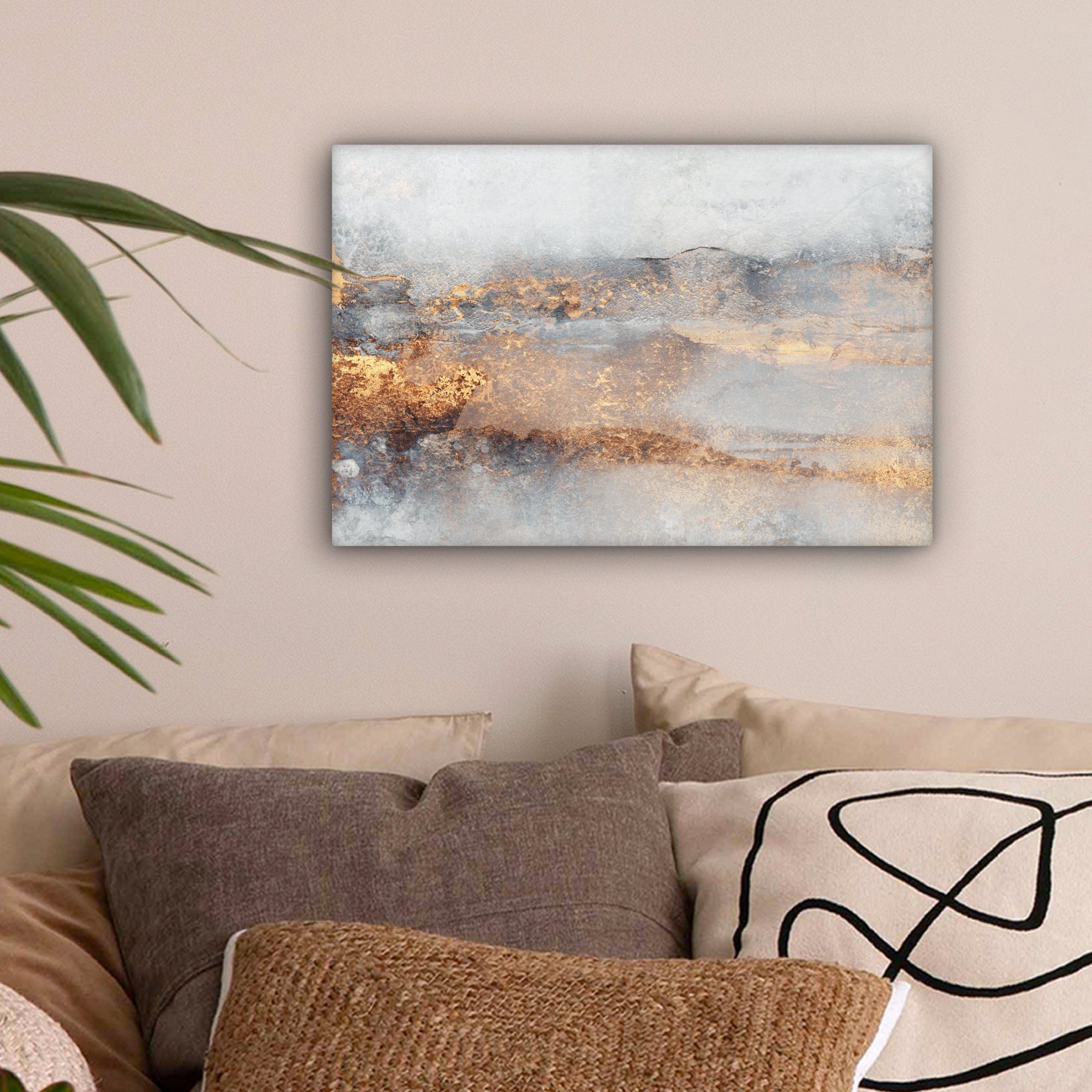 OneMillionCanvasses® Leinwandbild Nebel - Gold - Abstrakt, Fotodruck (1 St), Leinwand Bilder Klein, Wand Dekoration Aesthetic 30x20 cm – Bild 2 von 5