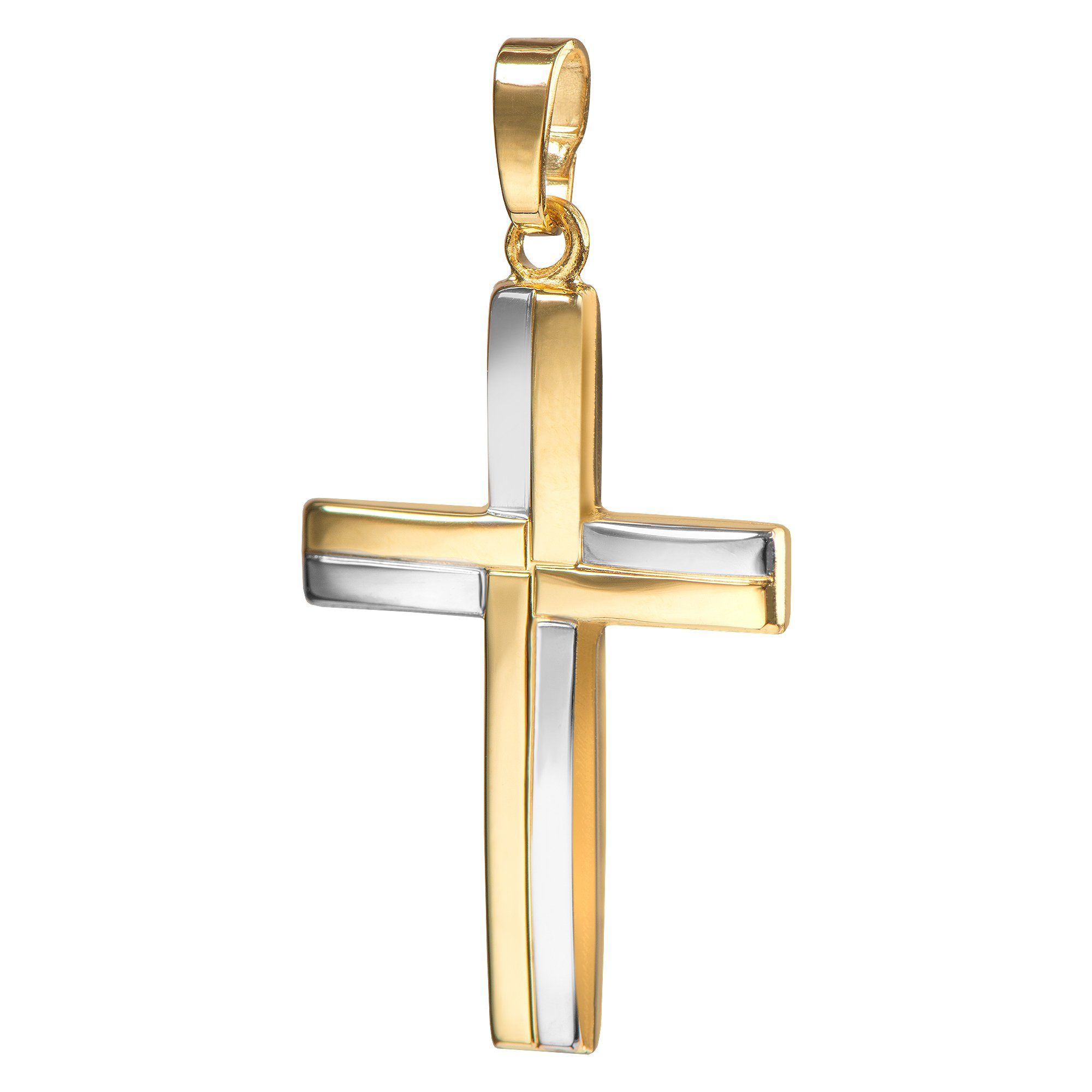 JEVELION Kreuzanhänger Kreuz Anhänger 750 (Goldkreuz, Damen Goldenes - Gold Kreuz bicolor Herren), Made in für Germany und
