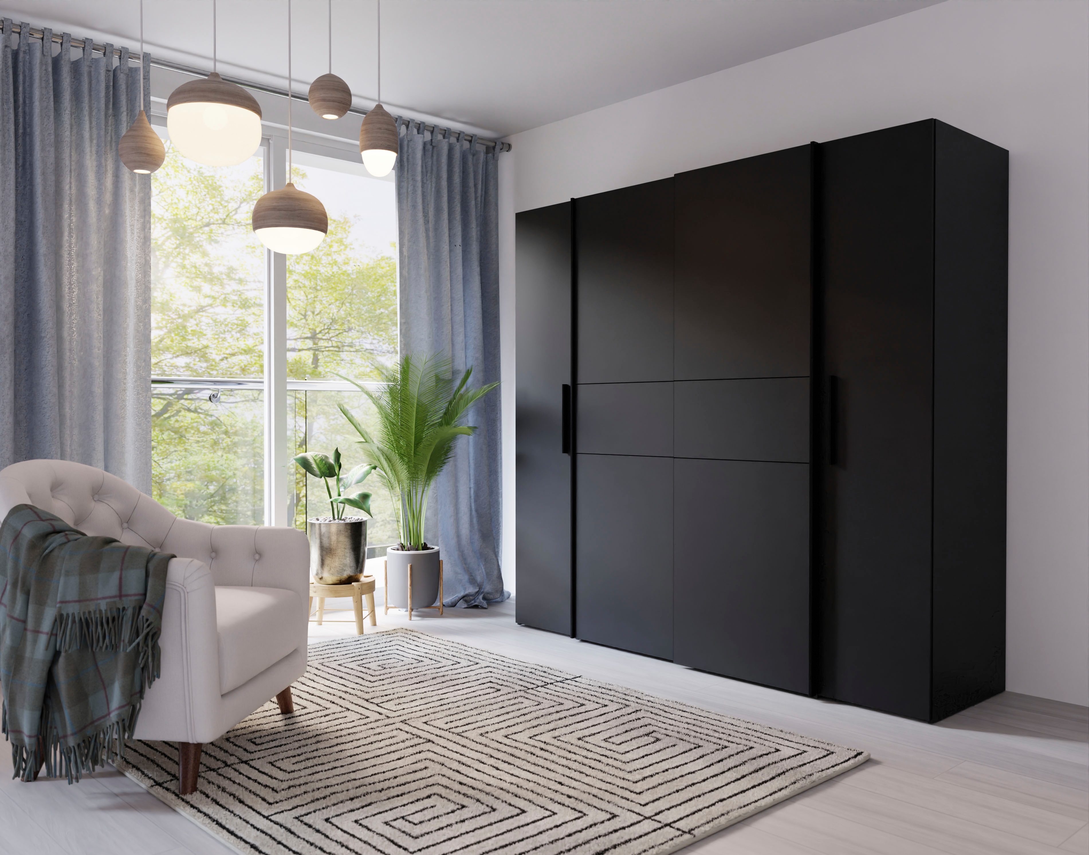 FORTE Kleiderschrank Kalixtus, TOPSELLER, Made in Europe (B/H/T ca. 200x190x60 cm, 2 Schiebetüren, 2 Drehtüren, 8 Einlegeböden) Kombination aus Dreh- und Schwebetüren, mehrere Farben