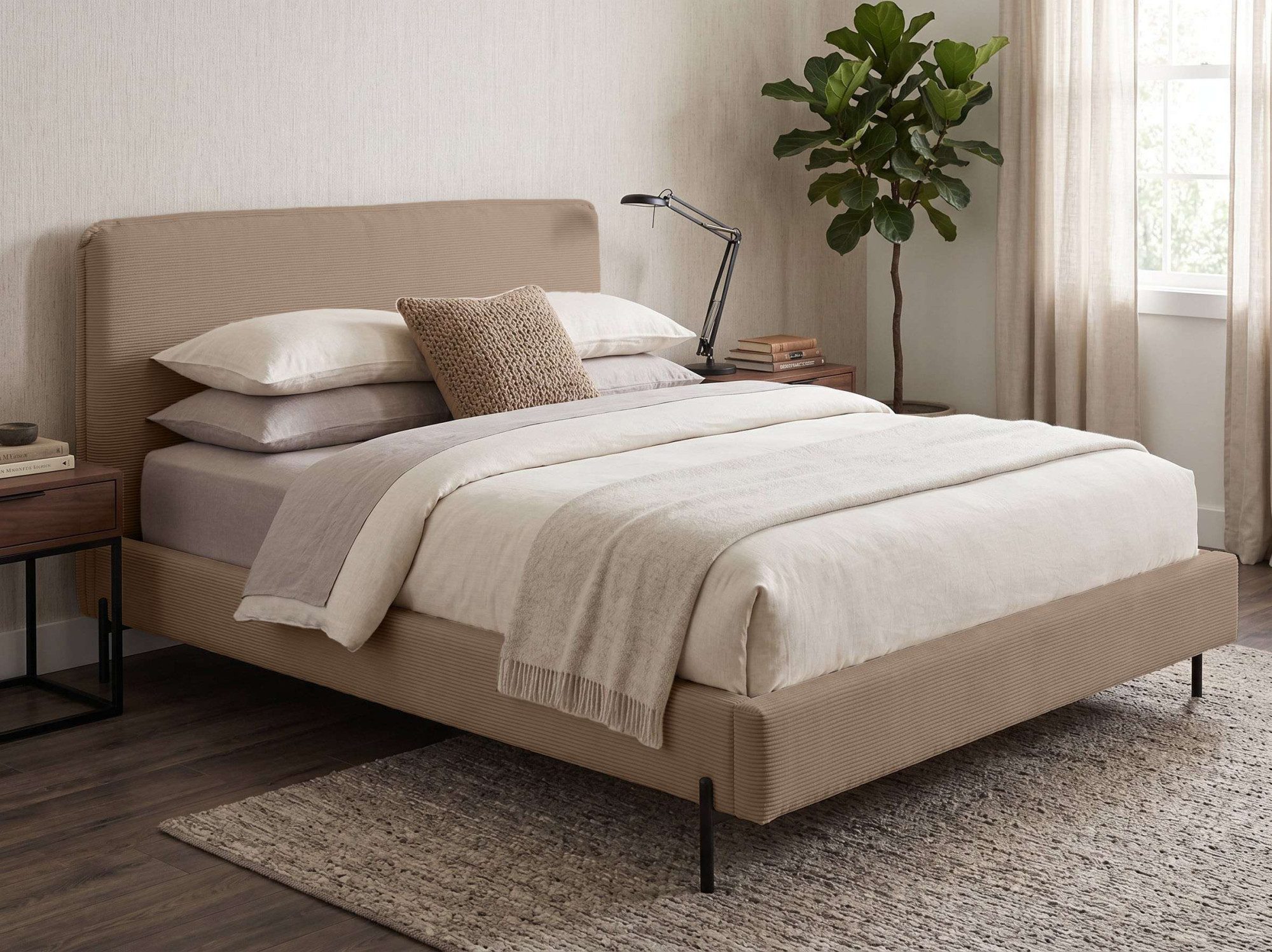Home affaire Polsterbett LAVOISIER Bettgestell mit Lattenrost, Breite 140/160/180/200 cm, Cord (Belastbarkeit 250 kg), Rahmenbett mit Kopfteil, ohne Matratze und Topper