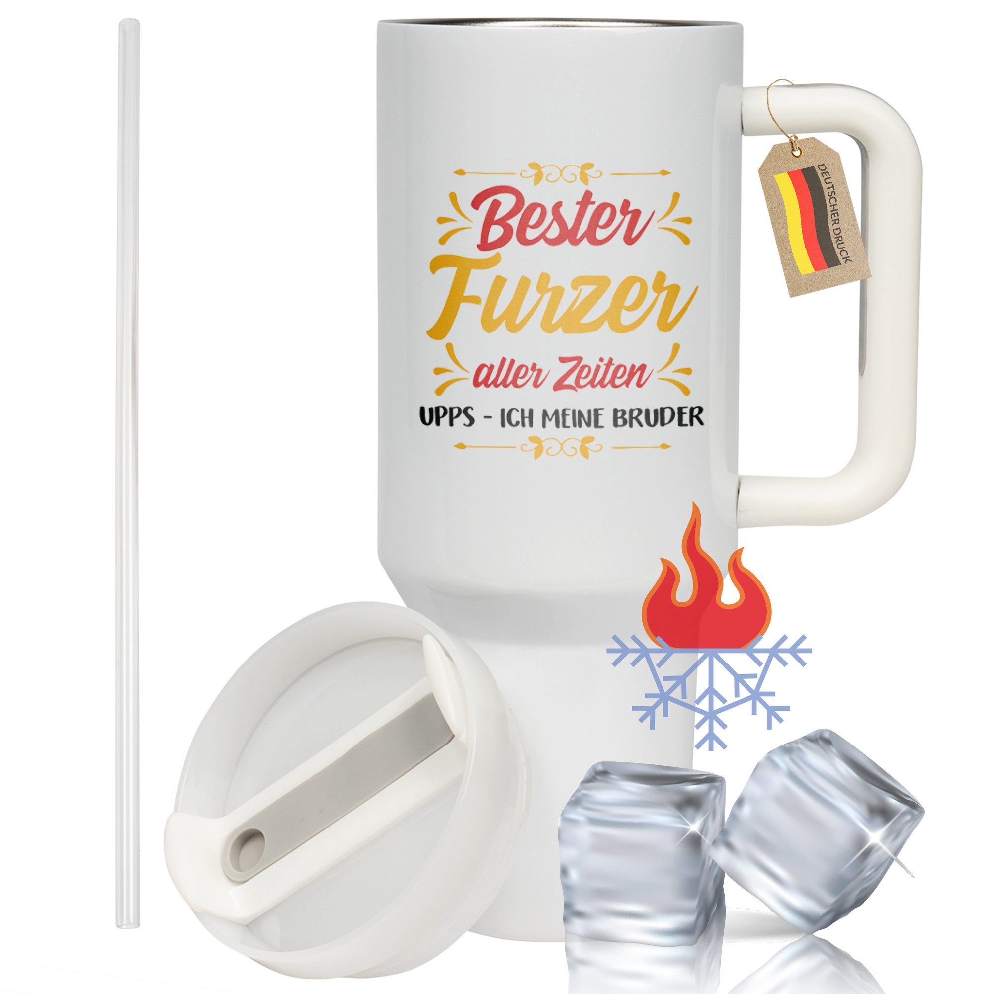 22Feels Thermobecher XXL Thermobecher Geschenk Bruder Geburtstag Weihnachten lustig Spruch, Edelstahl (Thermoisoliert), IN DEUTSCHLAND BEDRUCKT - Beidseitig Bedruckter To-Go Tumbler