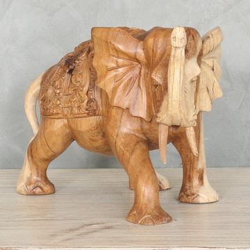 Oriental Galerie Dekofigur Elefant Skulptur mit aufwendiger Schnitzerei Natur 20 cm (1 St)