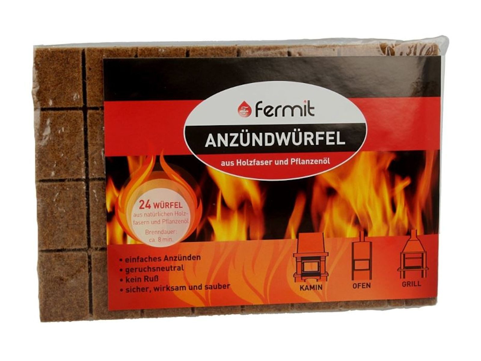 Fermit Grillanzünder Anzündwürfel aus Holzfaser & Pflanzenöl für Ofen u. Grill - 24 Würfel