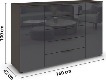 rauch Kommode Flipp, 2-trg mit 5 Schubladen und Soft-Close-Funktion, Glasfront, 2 Breiten