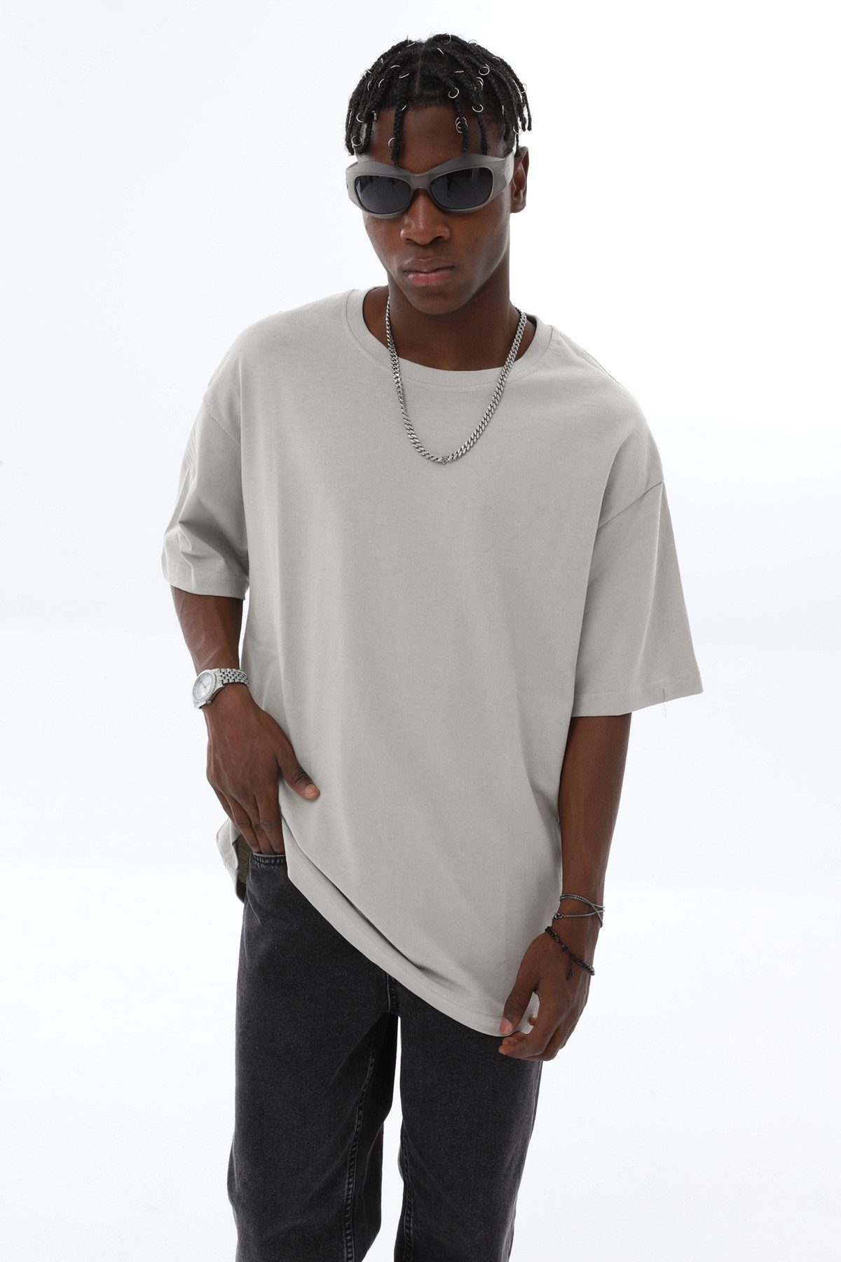 OSSY HOMER T-Shirt Basic Oversized T-Shirt mit Rundhals-Ausschnitt (1-tlg) aus Baumwolle, mit Rundhalsausschnitt