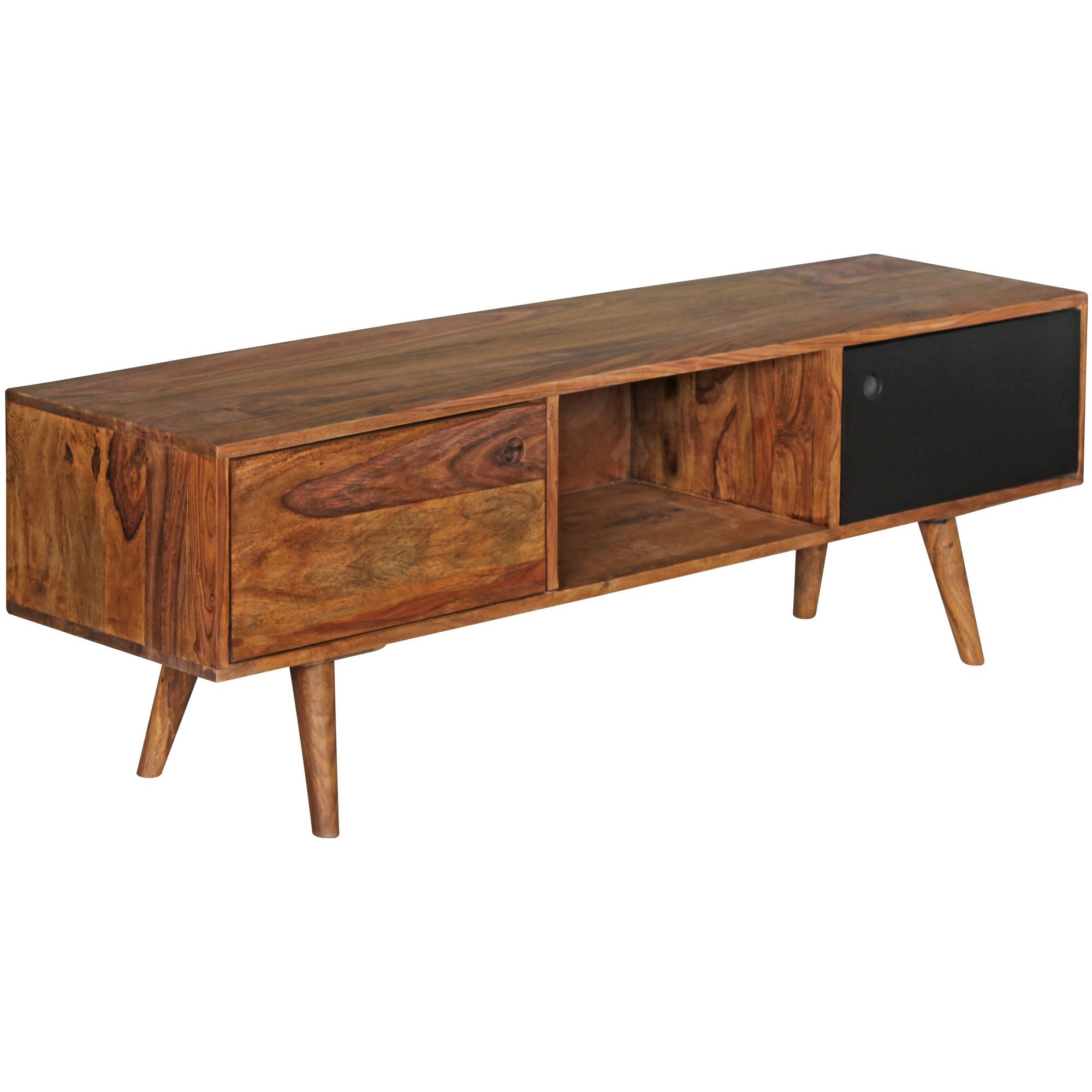 furnicato Lowboard Massivholz, Walnuss Finish 140x45x35 cm (1 St), Kabeldurchlass mit Stauraum TV-Unterschrank für dein Wohnzimmer