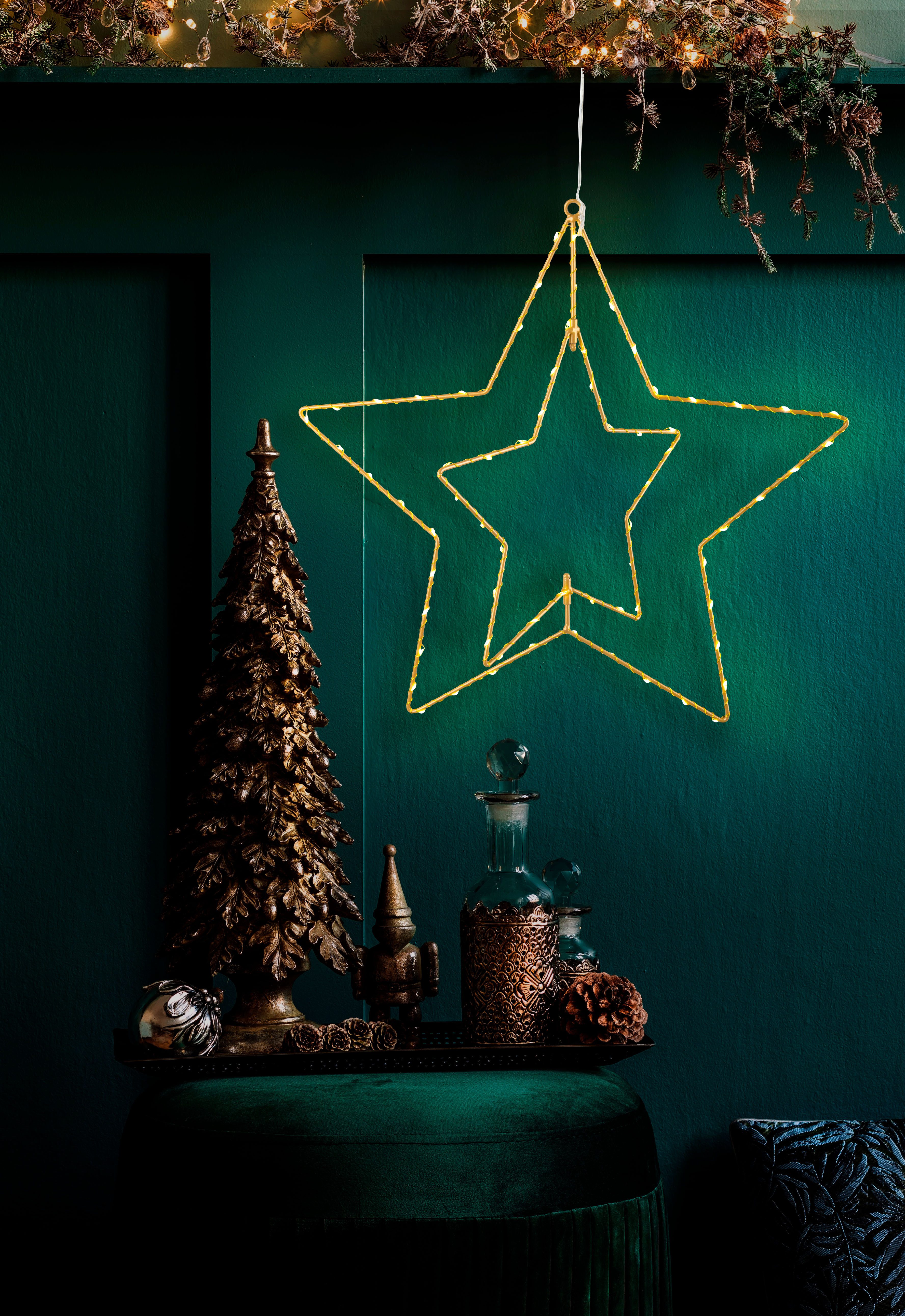 näve Dekolicht Stern, LED fest integriert, Warmweiß, golden mit Aufhängung Ã˜ 40cm Licht warmweiß 70 LED IP44