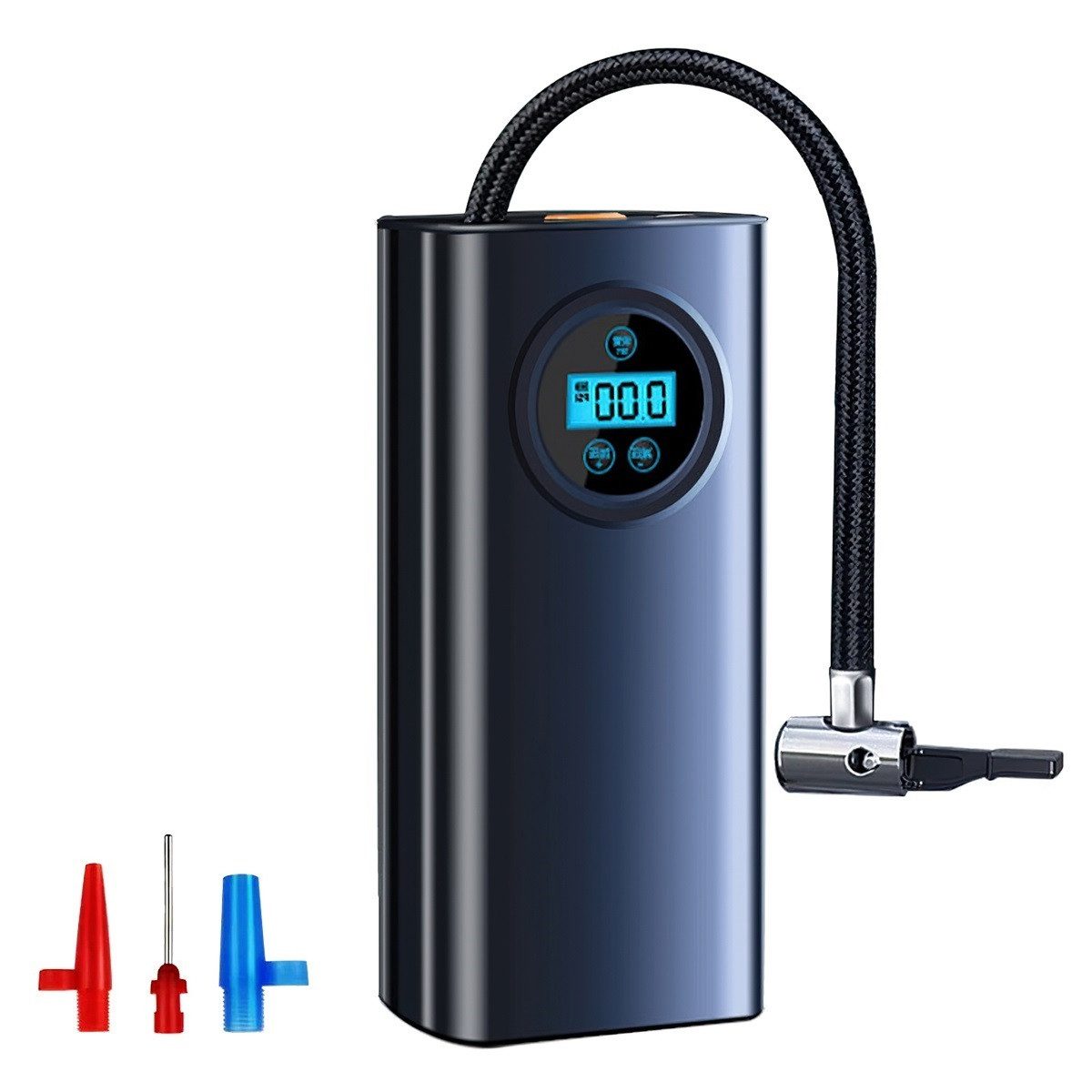 Akku-Luftpumpe Tragbarer Kompressor-Reifenfüller mit LCD-Display 3 Düsenadaptern
