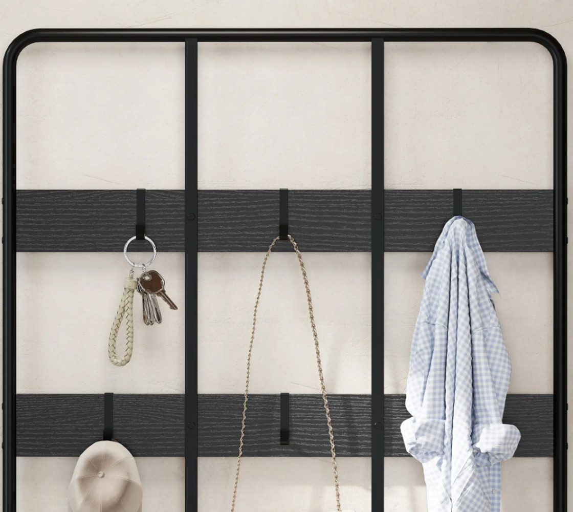 XDeer Garderobenständer 3-in-1 Garderobenständer, Schuhregal, Kleiderhaken, Sitzbank, Schuhregal, Metall, Schwarz