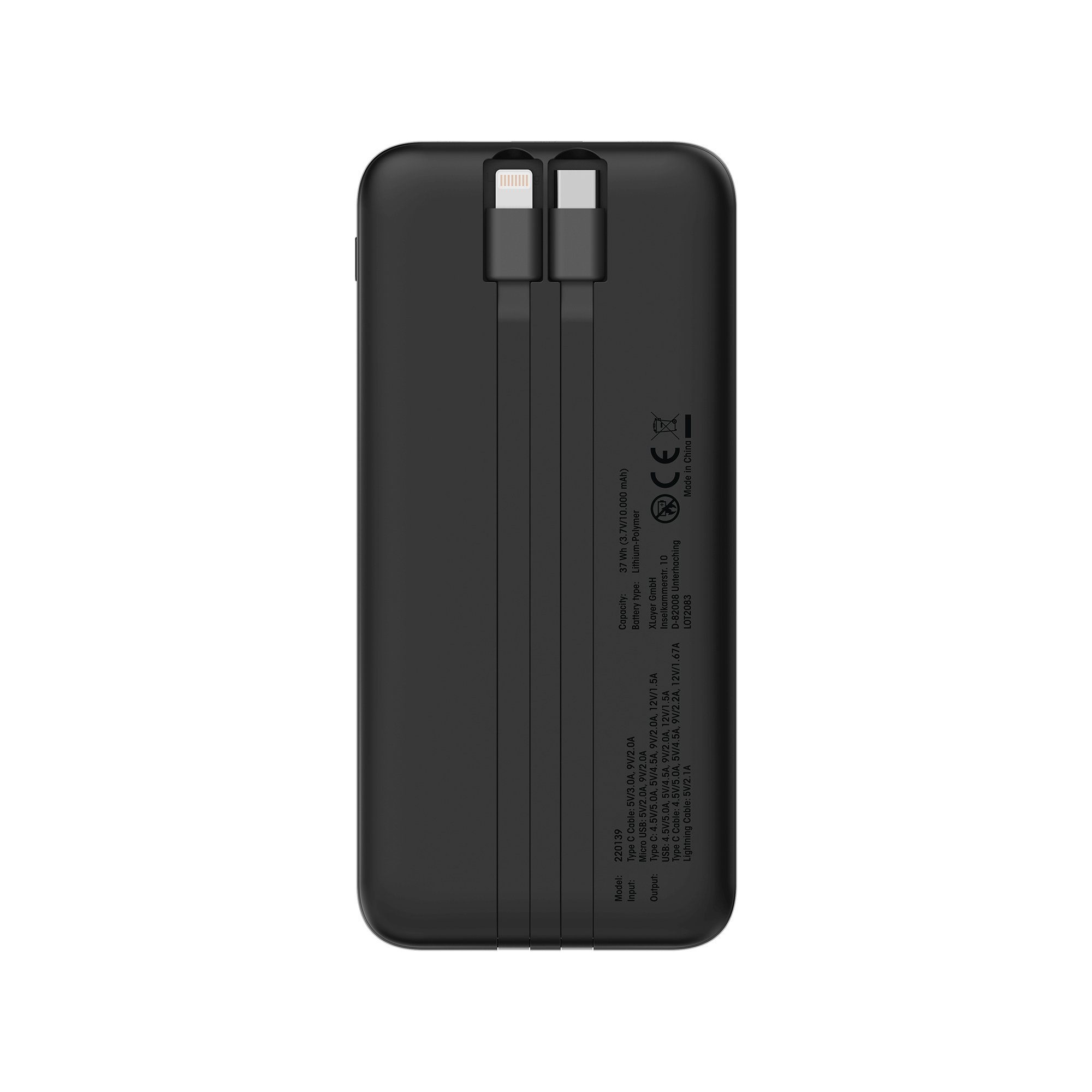 XLAYER Powerbank PD 20W 10.000 mAh integrierte Kabel USB-C und Lightning Powerbank