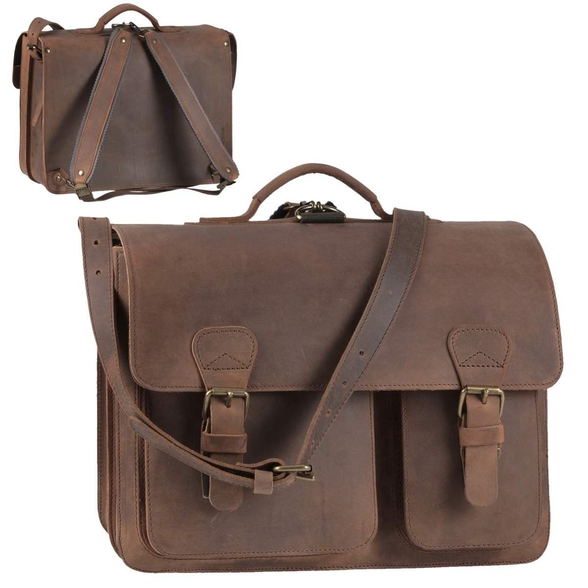 Ruitertassen Aktentasche Classic Satchel, 40 cm Lehrertasche mit 2 Fächern, auch als Rucksack zu tragen, Leder ranger