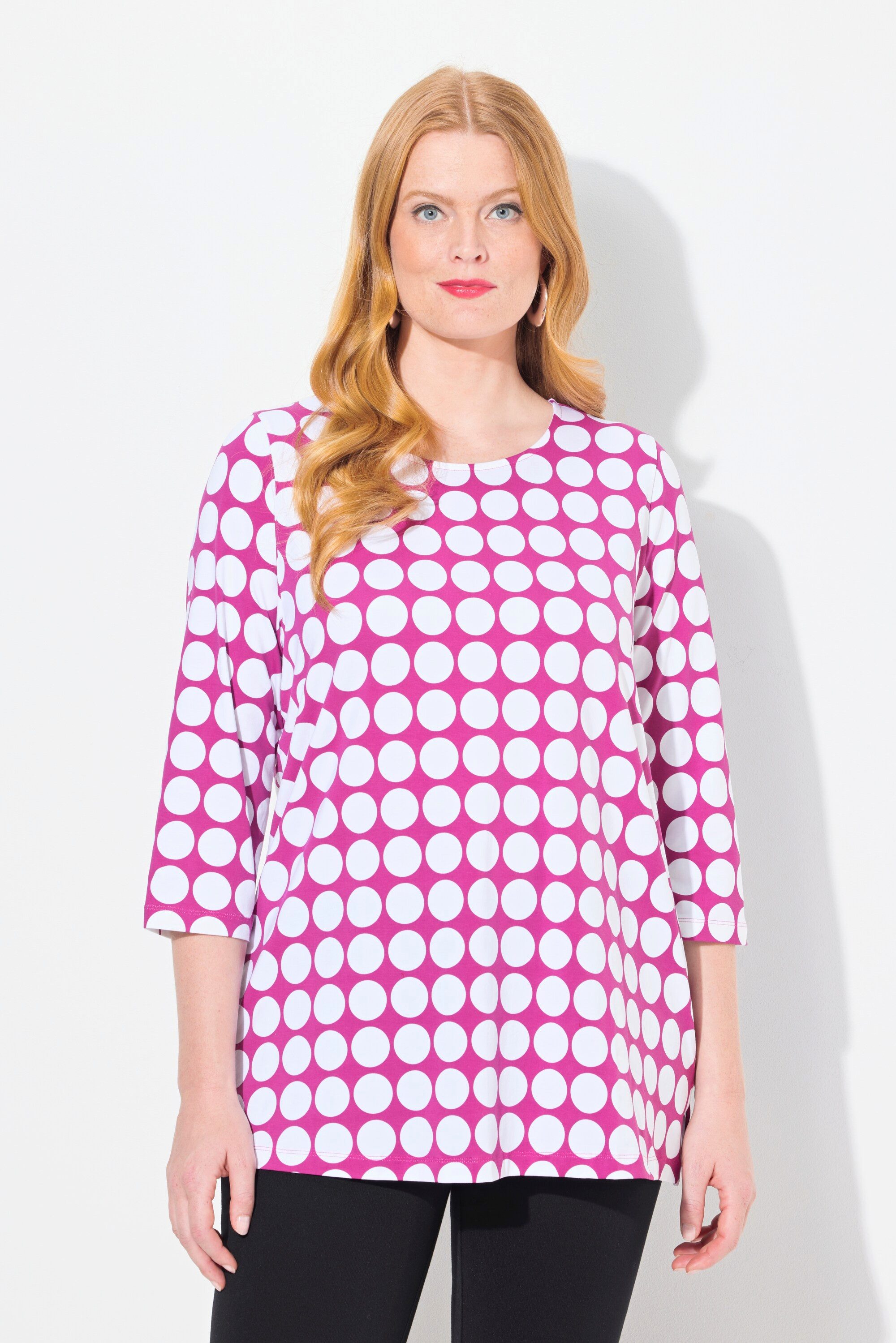 T-Shirt Shirt Dots A-Linie Rundhals 3/4-Arm Pima Cotton
