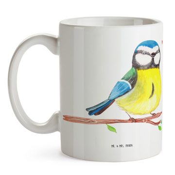 Mr. & Mrs. Panda Tasse Vogel Blaumeise - Weiß - Geschenk, Teetasse, Tasse Motive, Osterhase, Keramik, Herzberührende Designs