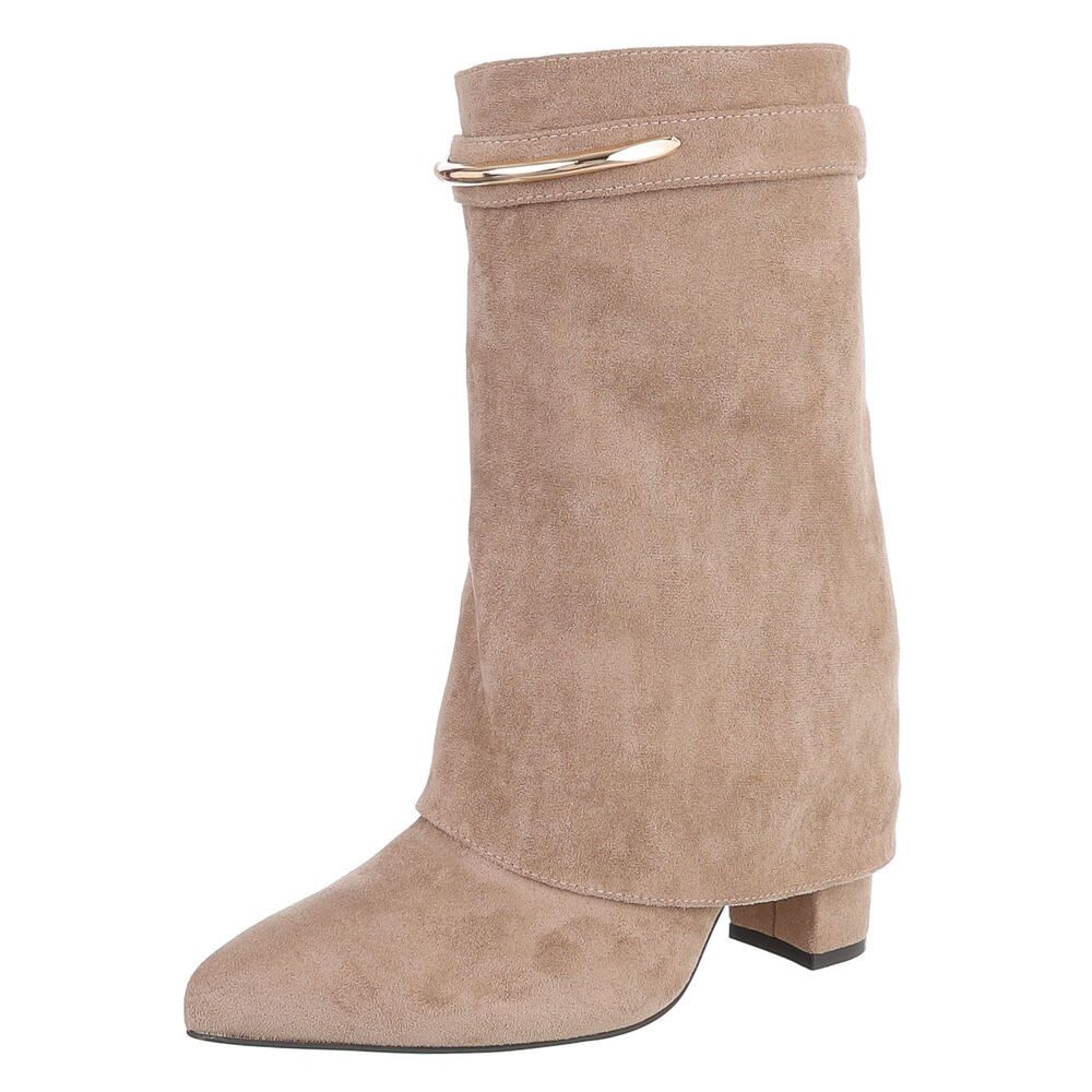 Ital-Design Damen Kniehoher Stiefel mit Blockabsatz und Deko-Detail High-Heel-Stiefel (92457572) Blockabsatz Stiefel in Hellbraun