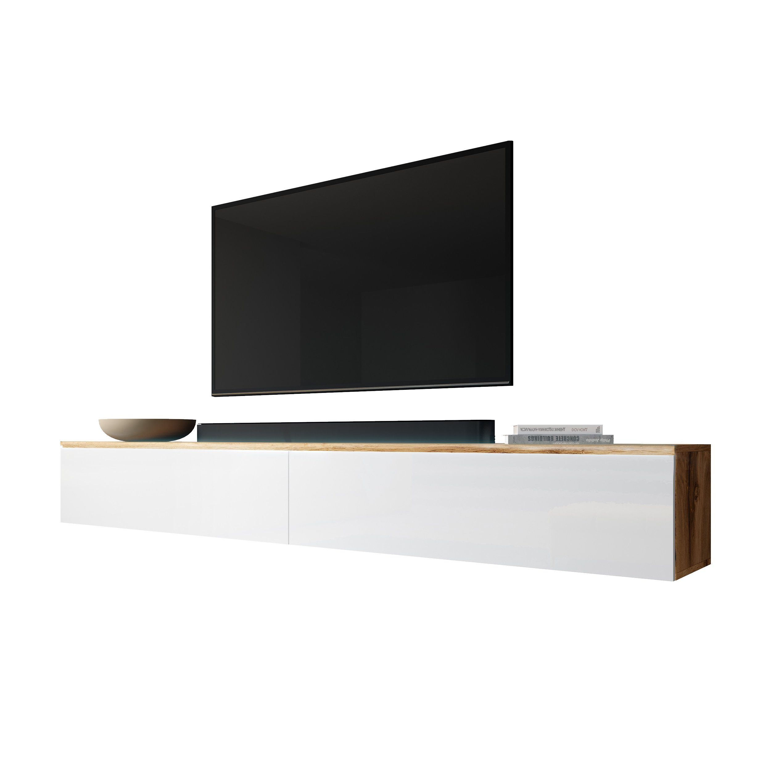 BARGO Wotan/WeißHochglanz x Lowboard x cm, Fernsehschrank, H34 2x100cm T32 B200 Furnix TV-Board