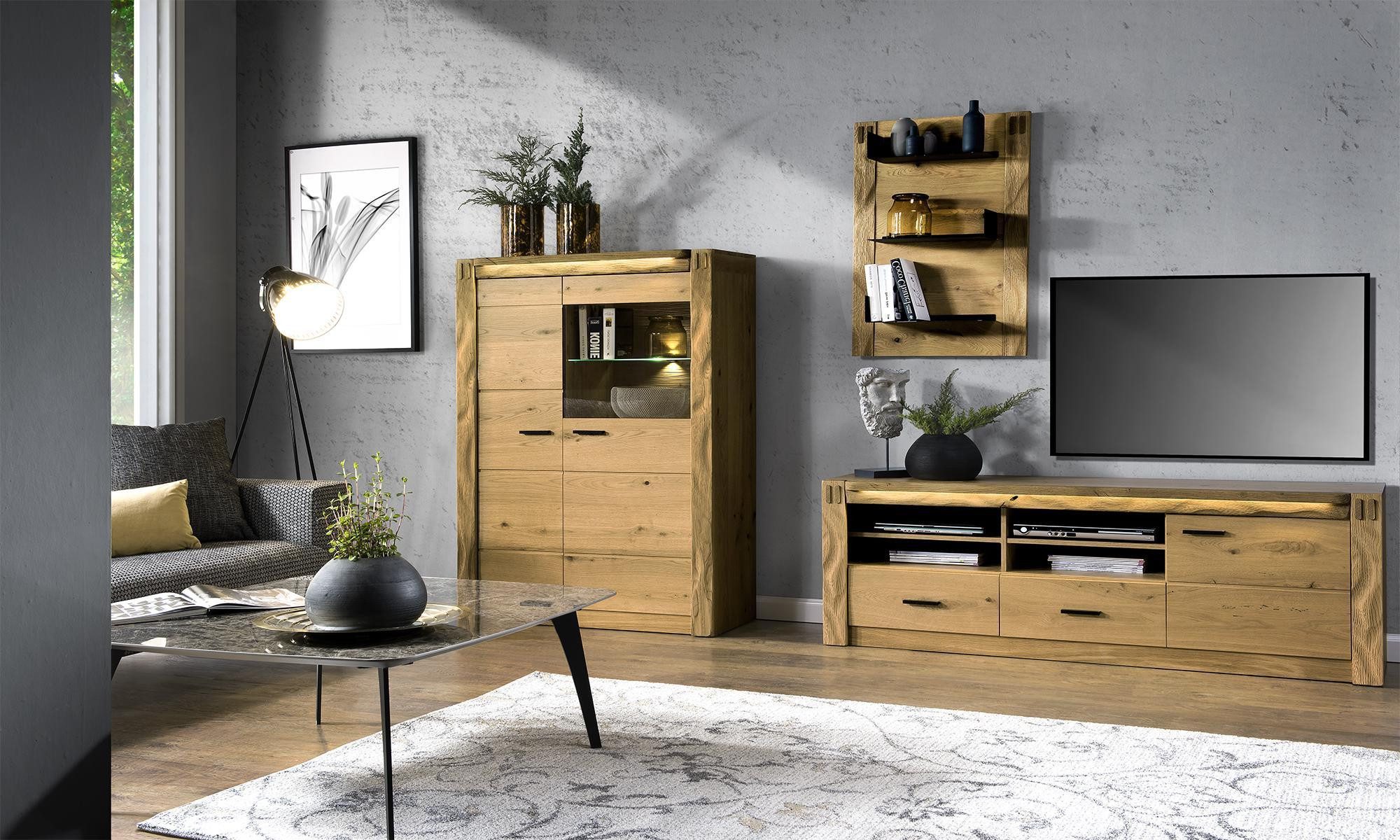 Xlmoebel Wohnwand Moderne Wohnwand in edlem Design mit Stauraum und Vitrine, (3tlg.Wohnwand), Hergestellt in Europa