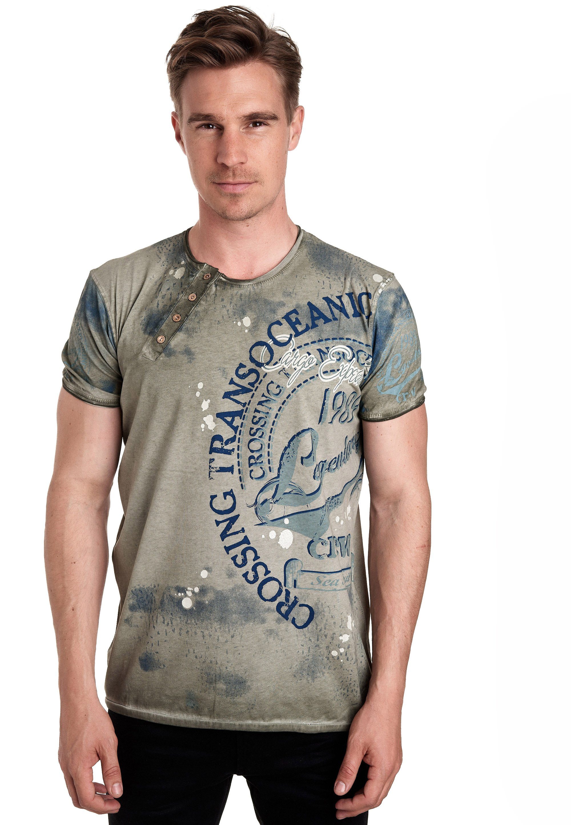 Rusty Neal T-Shirt mit plakativem Frontprint khaki