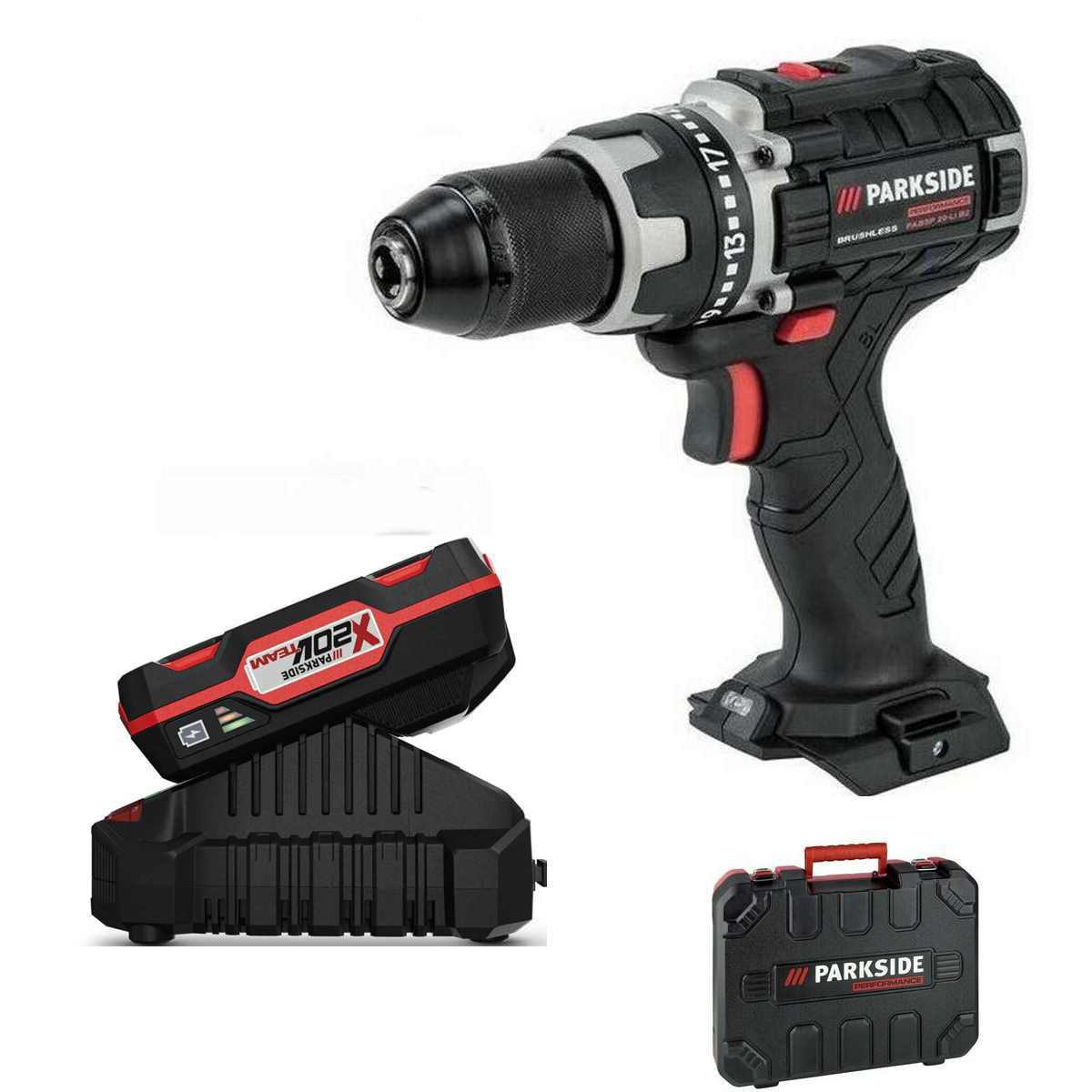 PARKSIDE PERFORMANCE® Akku-Bohrschrauber PARKSIDE PABSP 20 Li C3 Bruschless mit Akku 2.0 Ah / Ladegerät +Koffer, 20 V