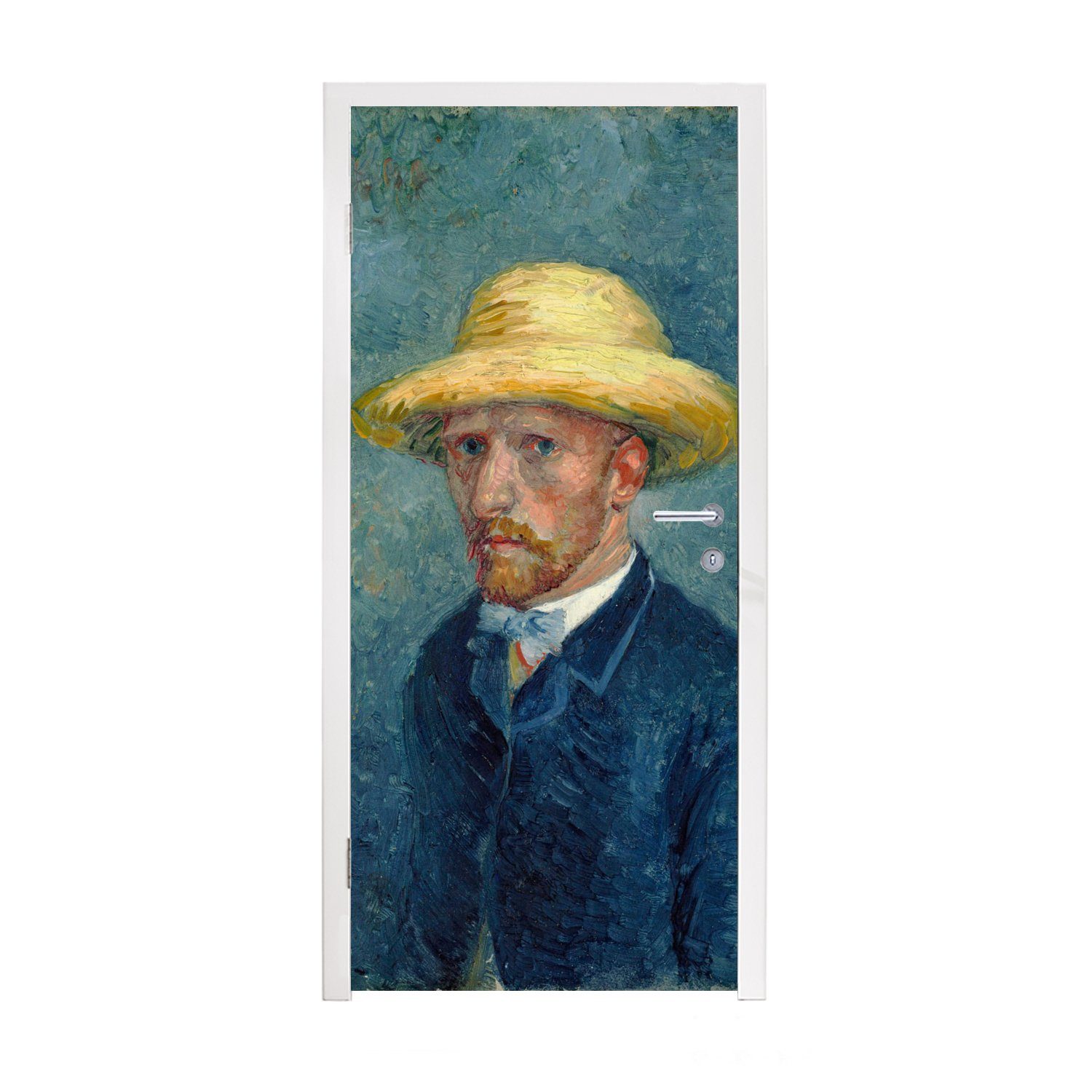 St), Hut Matt, mit Selbstbildnis Tür, Vincent cm bedruckt, Türtapete van Fototapete für 75x205 MuchoWow Türaufkleber, Gogh, - (1