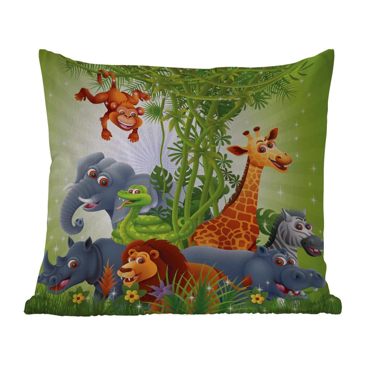- Kinder Outdoor Kissenhülle, Dschungeltiere Dekokissenbezug, - - MuchoWow Dekokissen, - Giraffe Dekokissen - Löwe, Kissenbezüge, Pflanzen Elefant