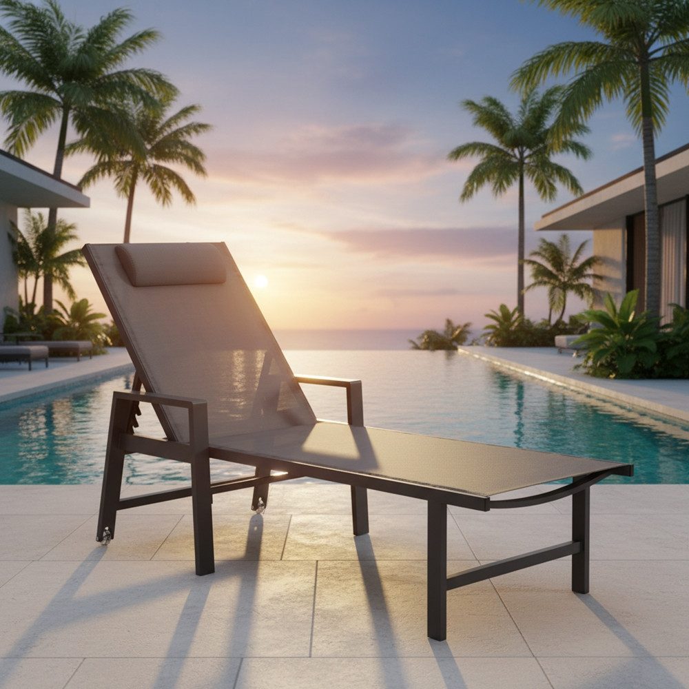 Melko Gartenliege Relaxliege Aluminium Sonnenliege mit Kissen Liegestuhl Klappliege, 5-fach verstellbare Rückenlehne