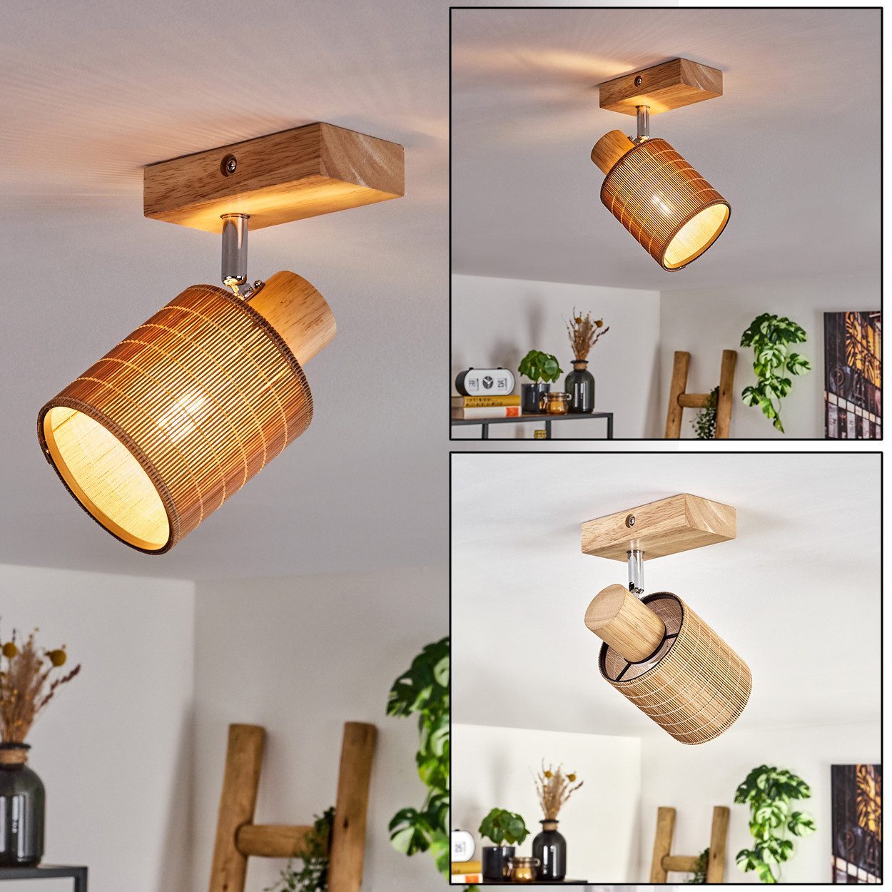 hofstein Deckenleuchte Deckenlampe aus Holz/Metall/Bambus in Naturfarben/Ch günstig online kaufen
