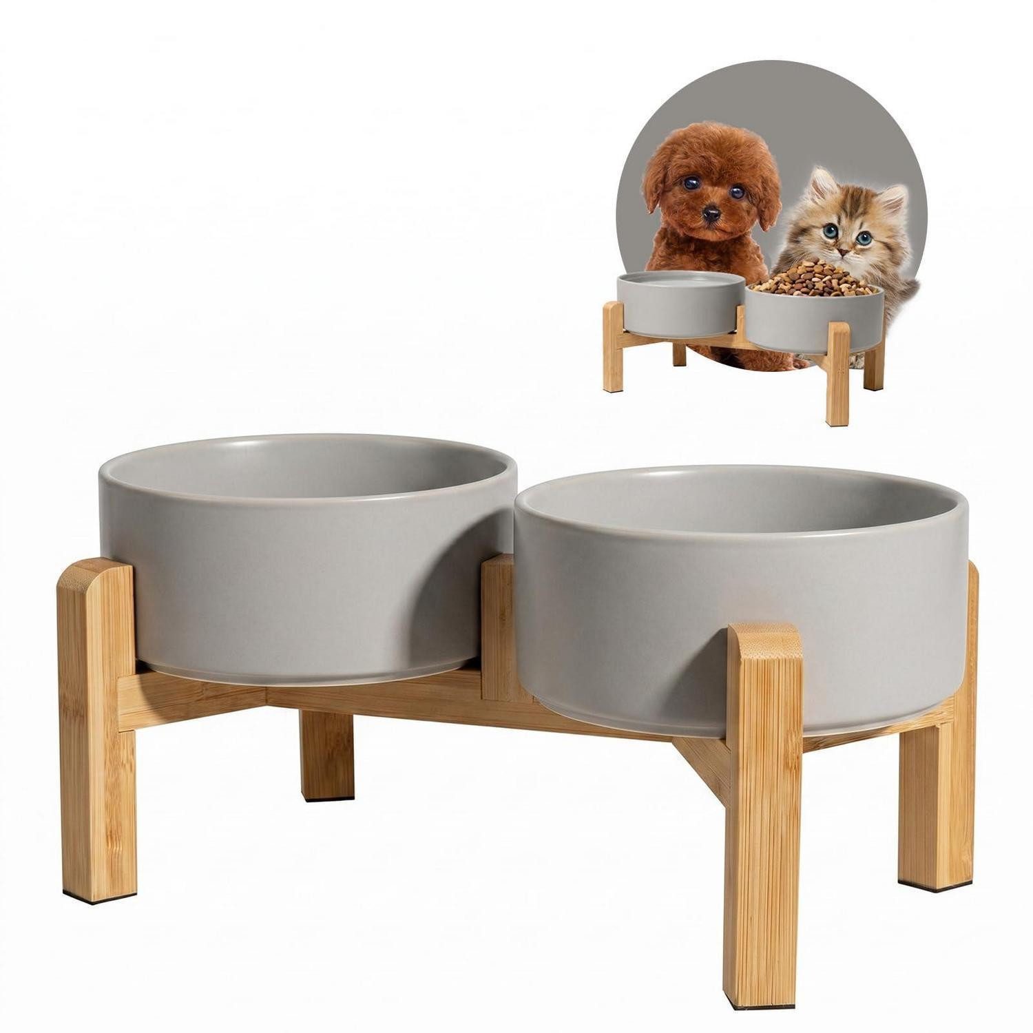 LuxusKollektion Napf-Set Hundenapf Set Keramik 2x480ml Grau Erhöht