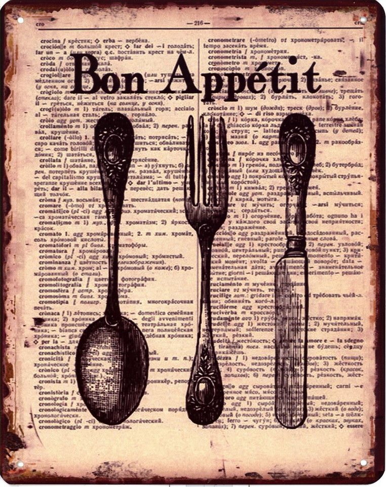 Nostalgie Blechschild Bon Appétit Besteck Dekoschild Vintage 25x20cm