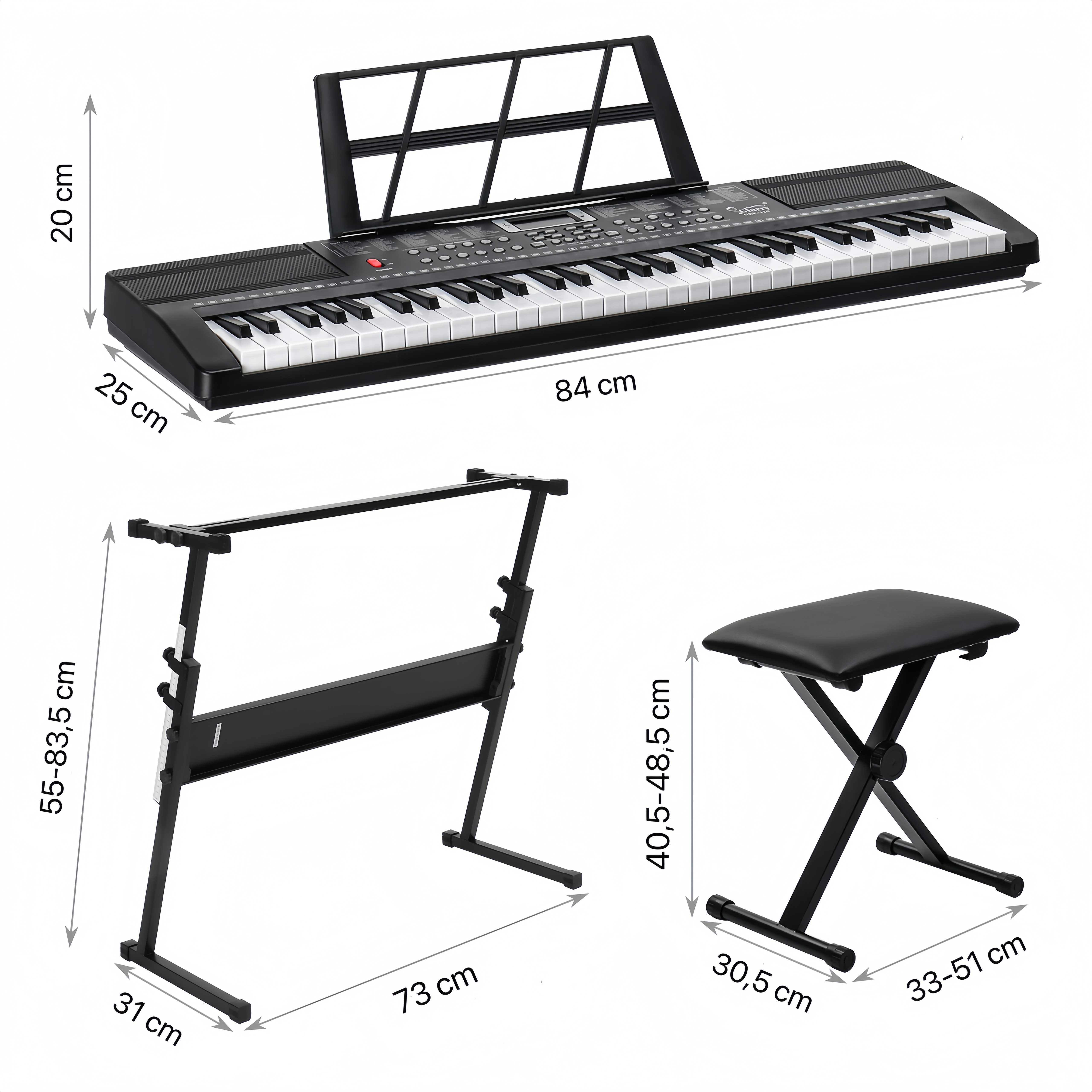 VINGLI Digitalpiano 61-Tasten Keyboard Piano Set mit Klavierständer, Klavierhocker, tragbar, LED-Bildschirm, 3 Lehrmodi, Schwarz/Weiß/Rosa – Bild 2 von 5