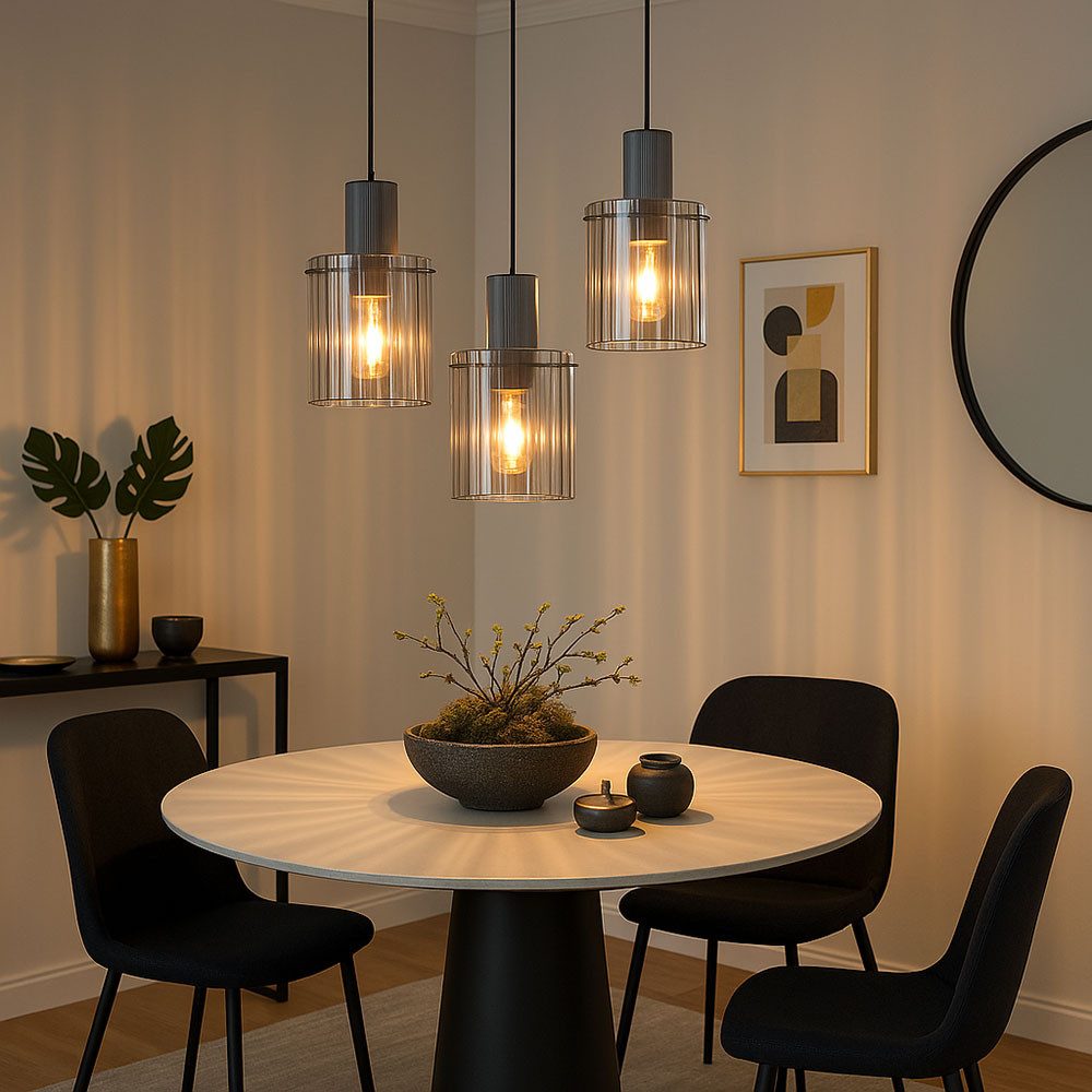 GLOBO LIGHTING LED Pendelleuchte, Leuchtmittel inklusive, Warmweiß, Hängeleuchte Pendelleuchte Esszimmerlampe Rauchglas schwarz LED 150 cm