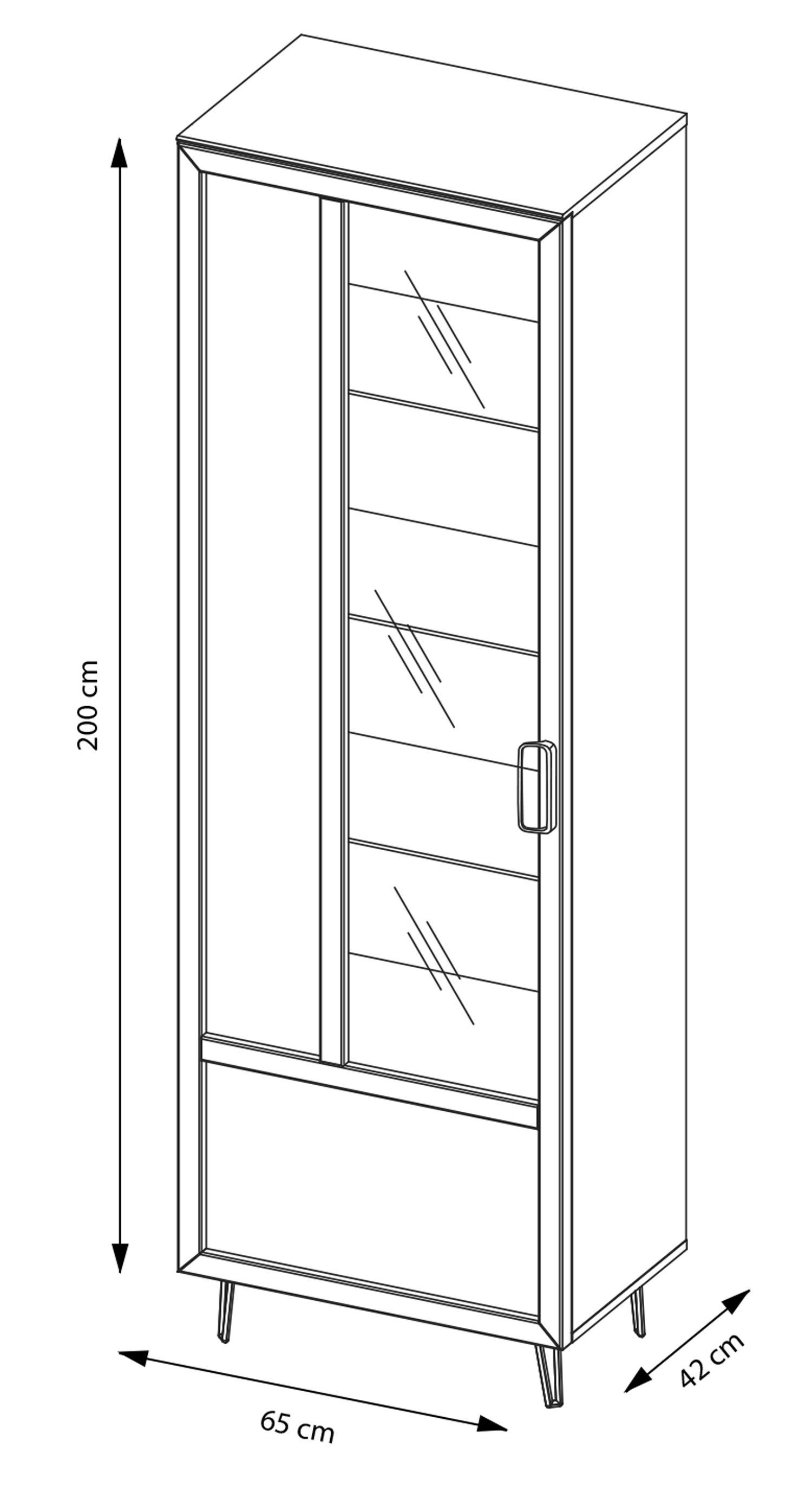 1-türig Artisan 10 Eiche 65x42x200cm Limbo Feldmann-Wohnen Vitrine