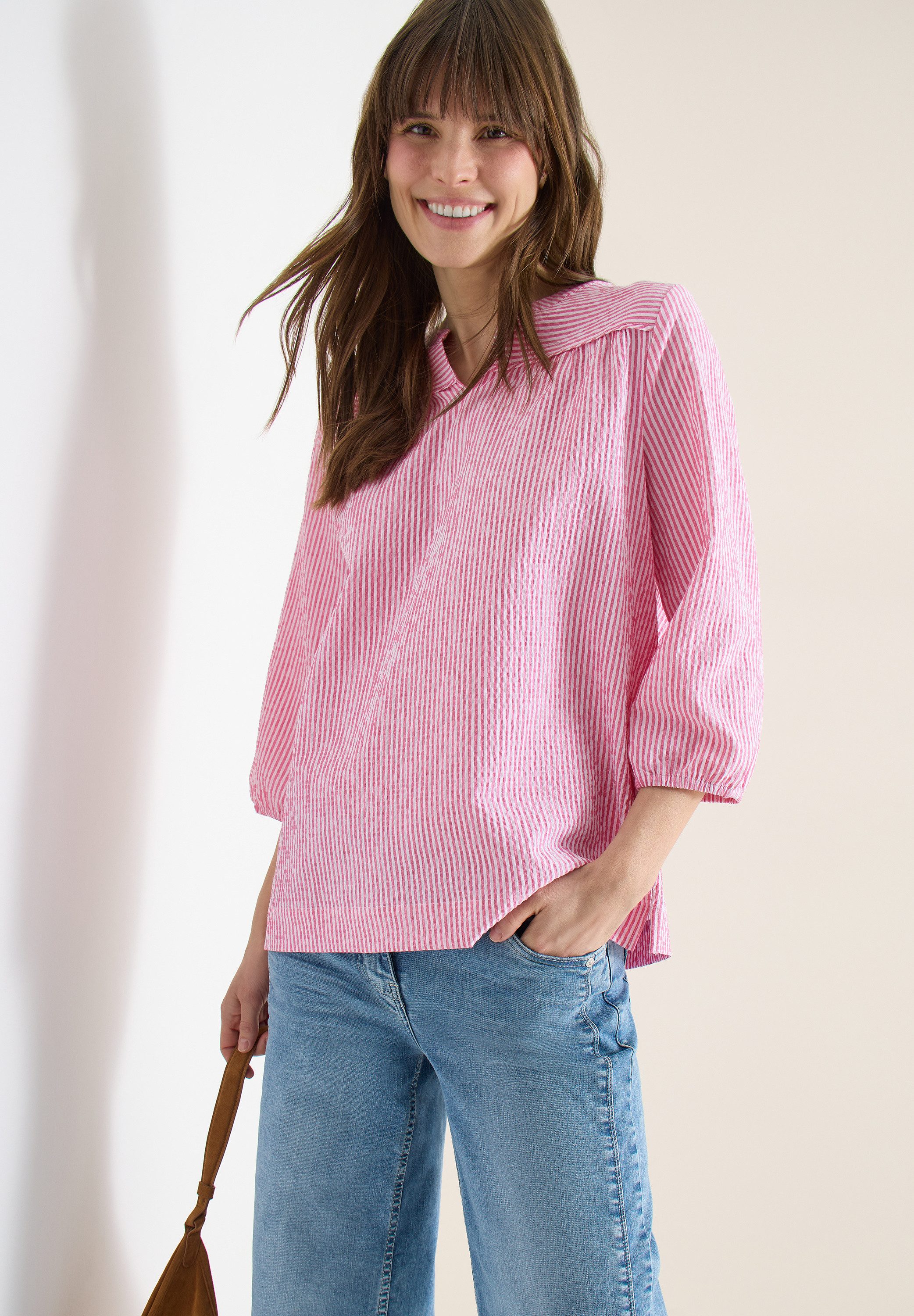 CECIL Hemdbluse 3/4-Arm-Bluse in Seersucker Qualität und Streifen-Optik