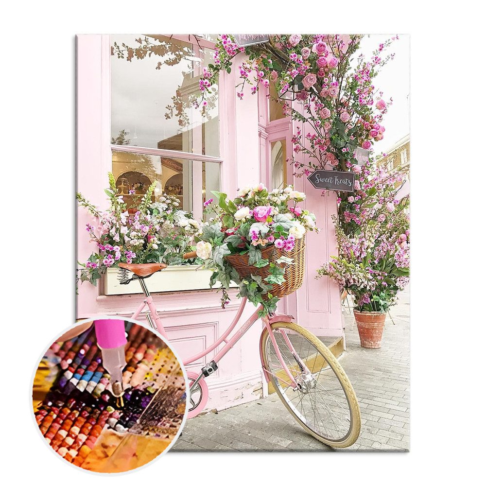 Rötting Design Malen nach Zahlen Diamond Painting Set 5D DIY Motiv Fahrrad mit Blumenbouquet (Komplett-Set), Diamond Painting Vollbild, Vollständiges Zubehörpaket