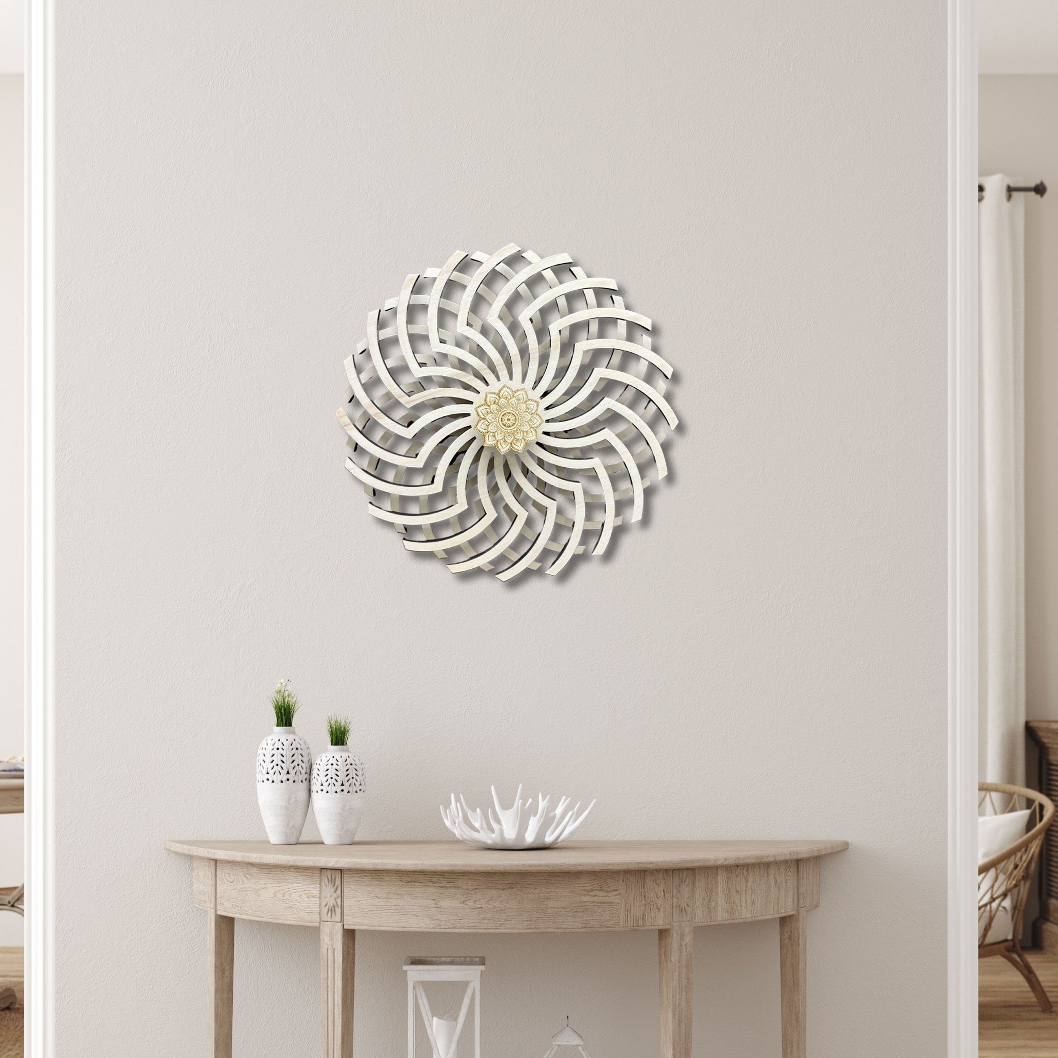 WoodFriends Wandbild Mandala Meditation 36 Illusion 3D Holz, Wandkunst Yoga, aus Esoterik beweglich cm