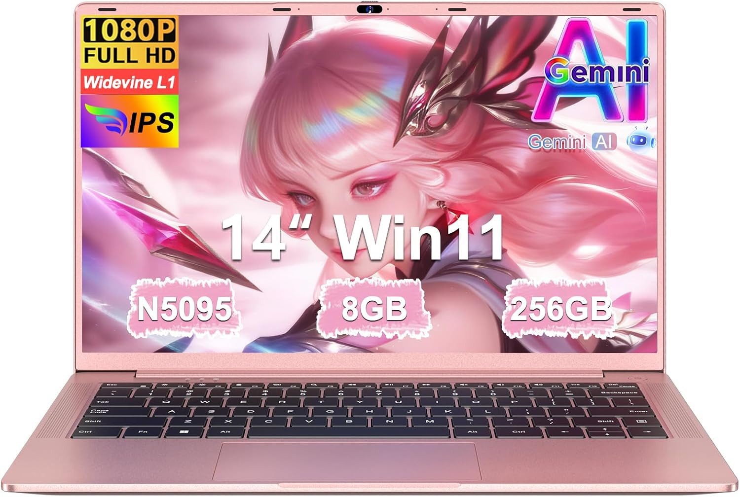 bvate 2026 14-Zoll-Laptop-Computer, 8 GB DDR4, Quad-Core N5095 CPU Notebook Notebook (OTHER, N5095, 8 GB, 256 GB SSD, 180° Drehung/Low Blue Light-Zertifizierung/Deutsche Tastaturaufkleber)